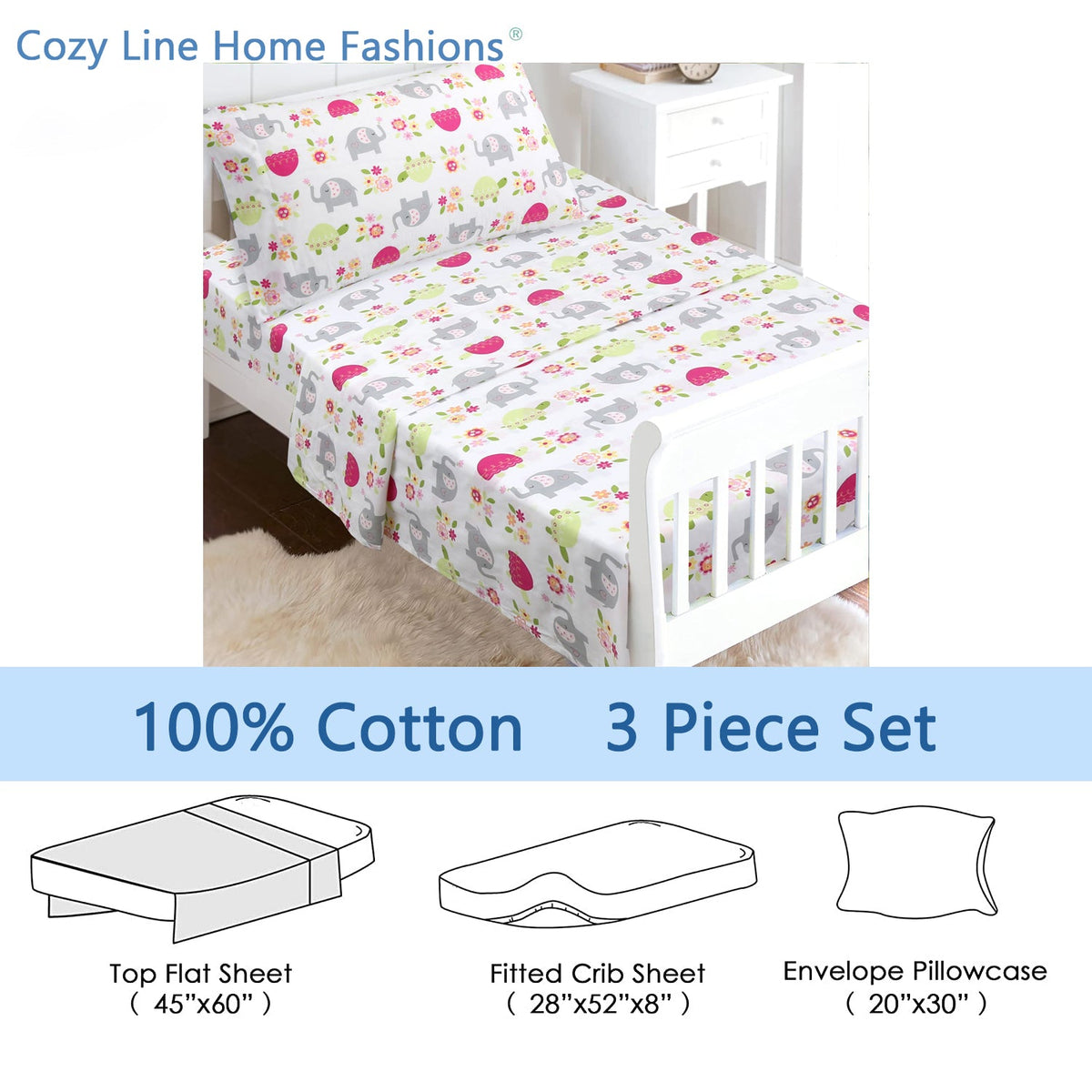 3-Piece Floral Crib Sheets