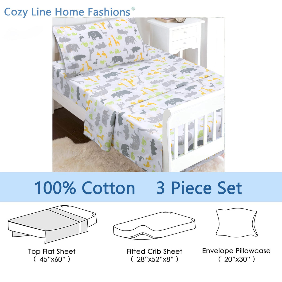 3-Piece Safari Crib Sheets