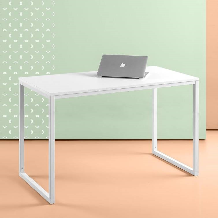 White Home Office Desk with Steel Frame