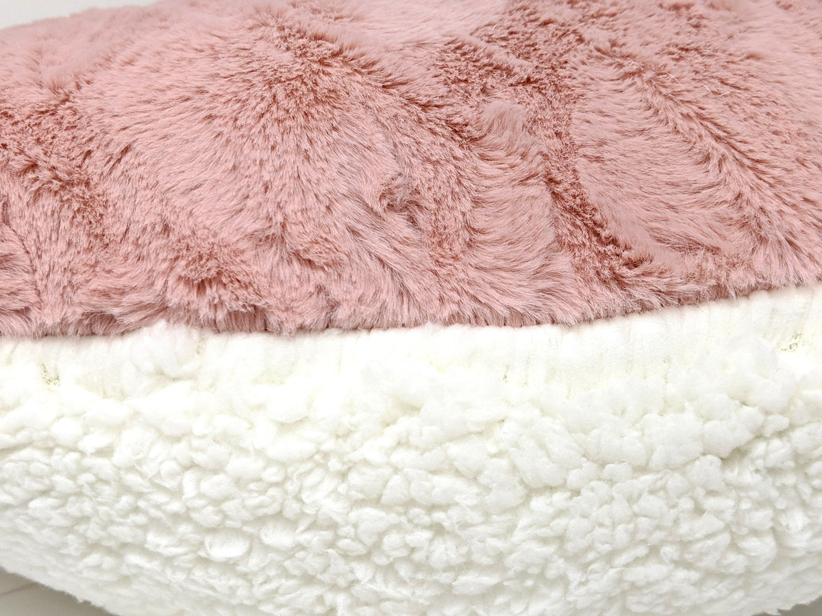 Faux Fur Pink and White Heart Pillow