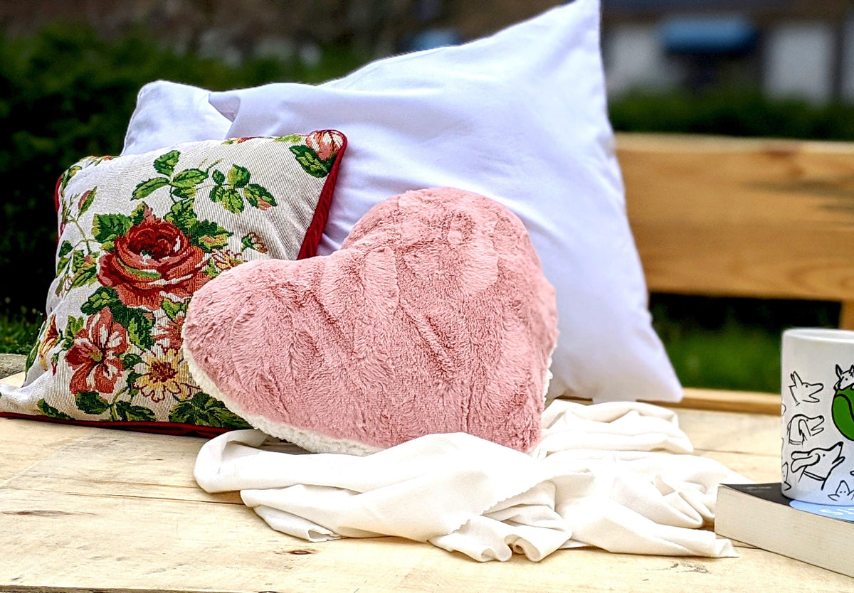 Faux Fur Pink and White Heart Pillow