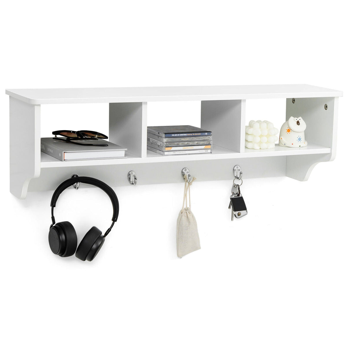 Wall Mount Entryway Storage Shelf with Hooks
