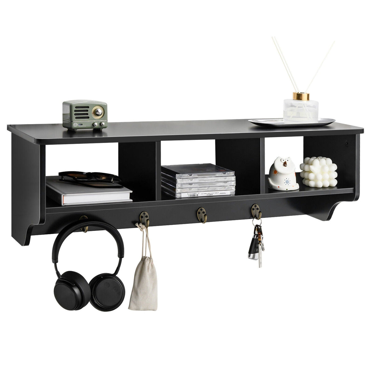 Wall Mount Entryway Storage Shelf with Hooks