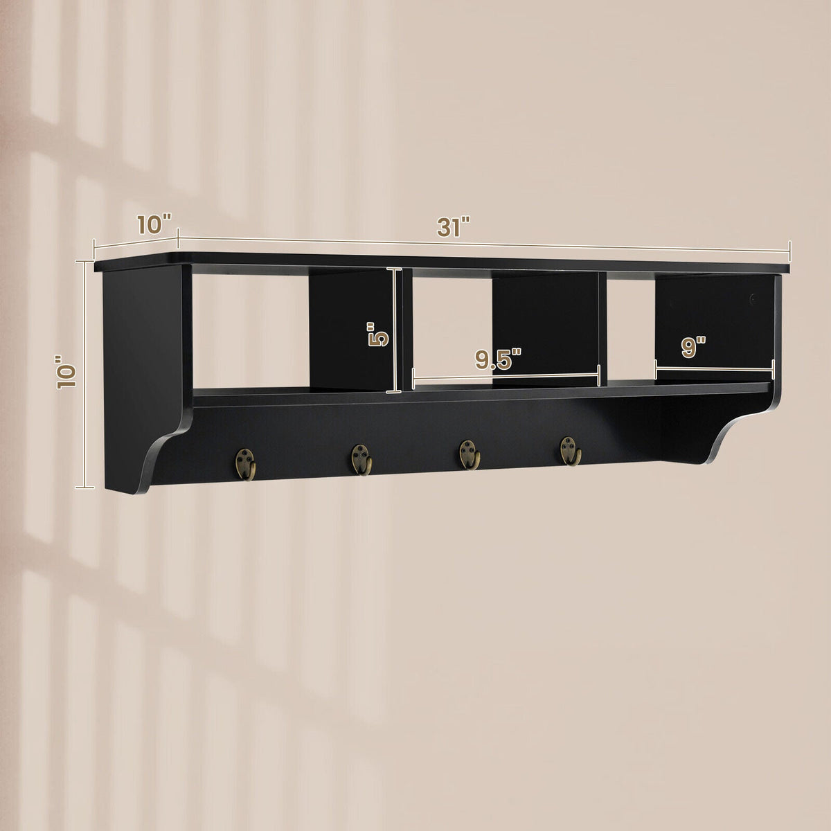 Wall Mount Entryway Storage Shelf with Hooks