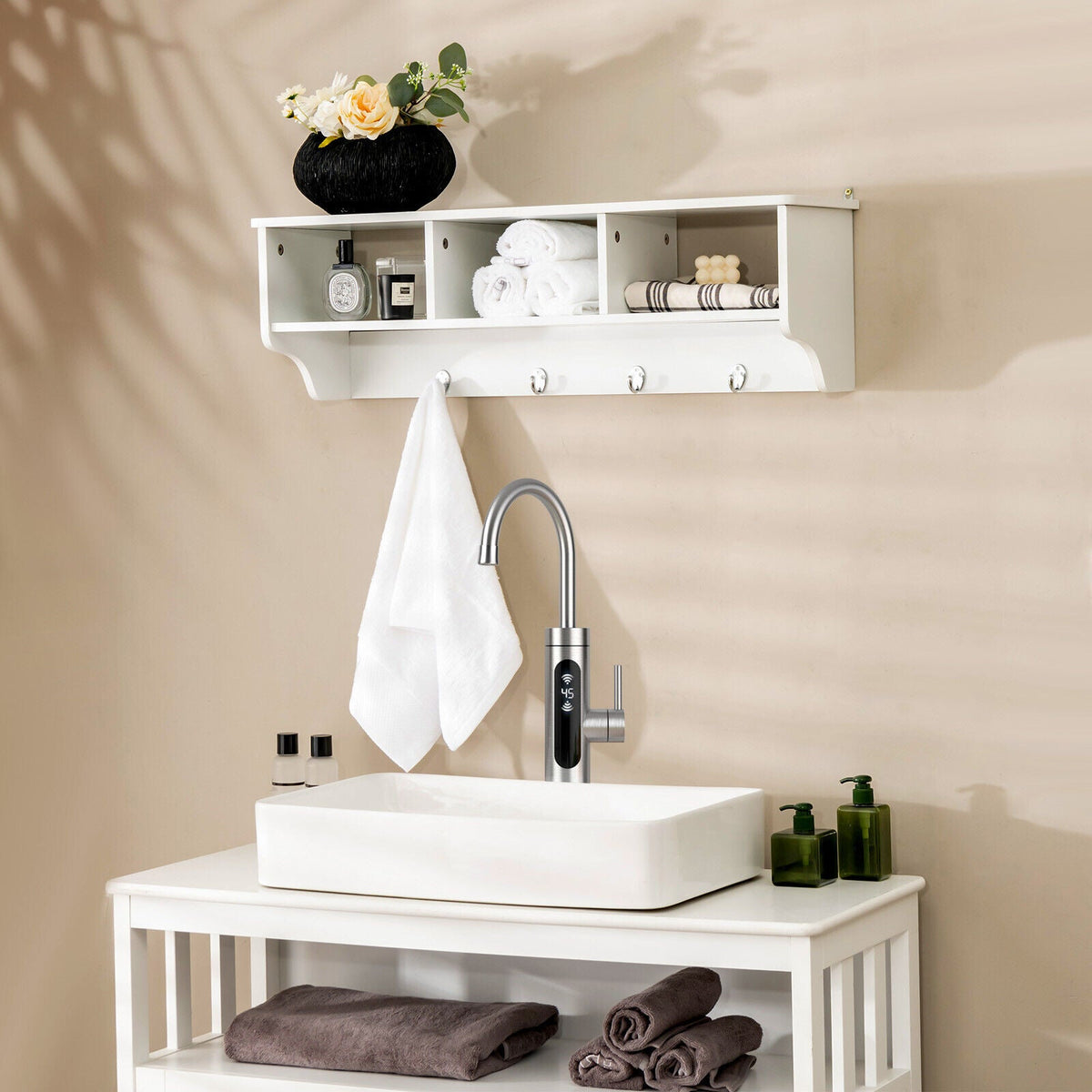 Wall Mount Entryway Storage Shelf with Hooks