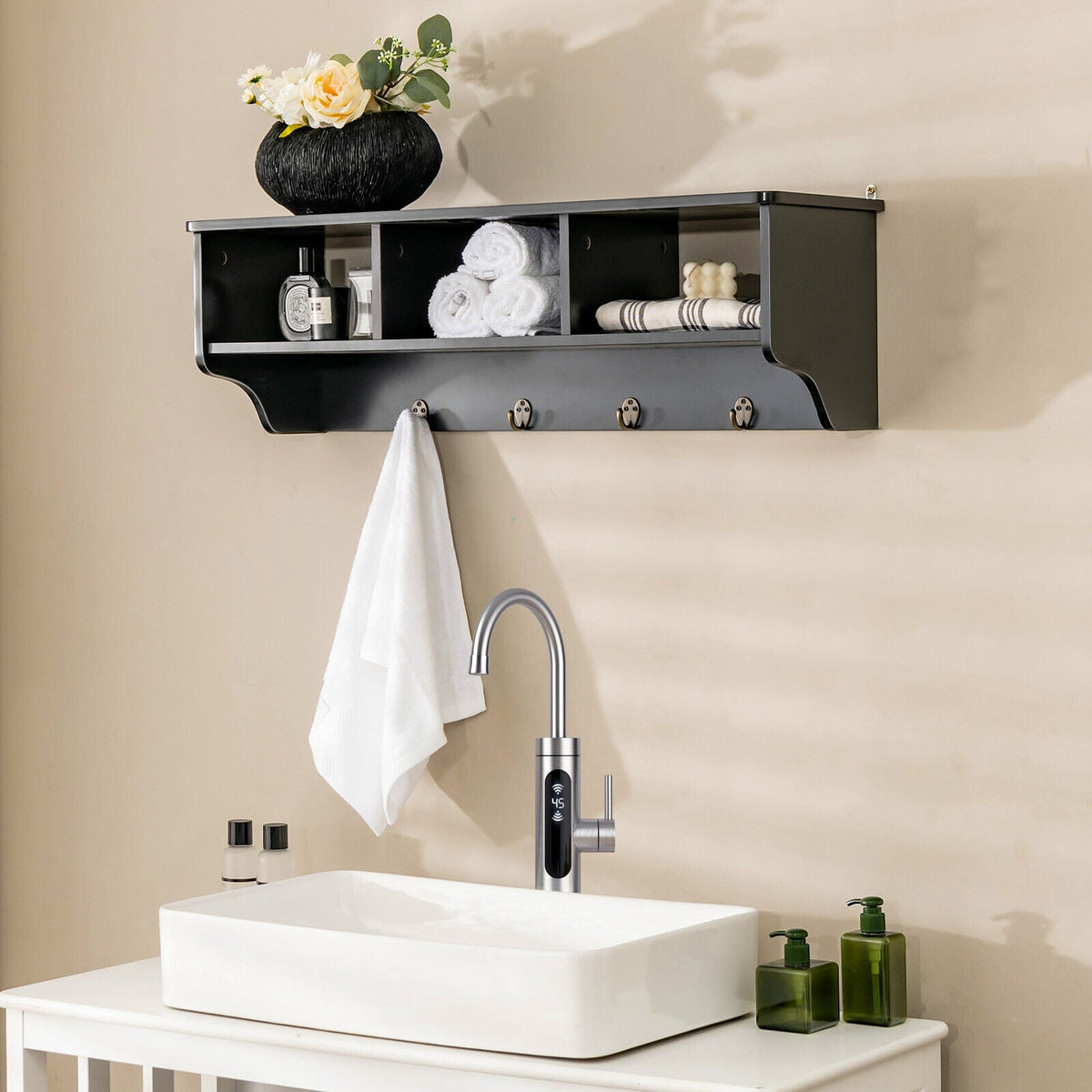 Wall Mount Entryway Storage Shelf with Hooks