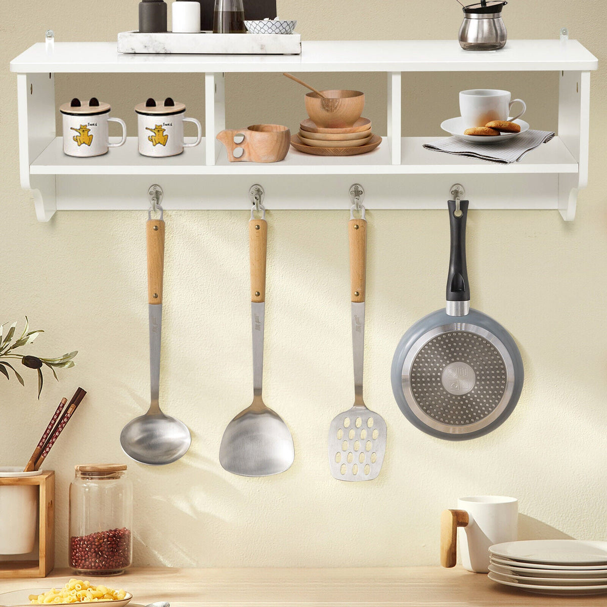 Wall Mount Entryway Storage Shelf with Hooks