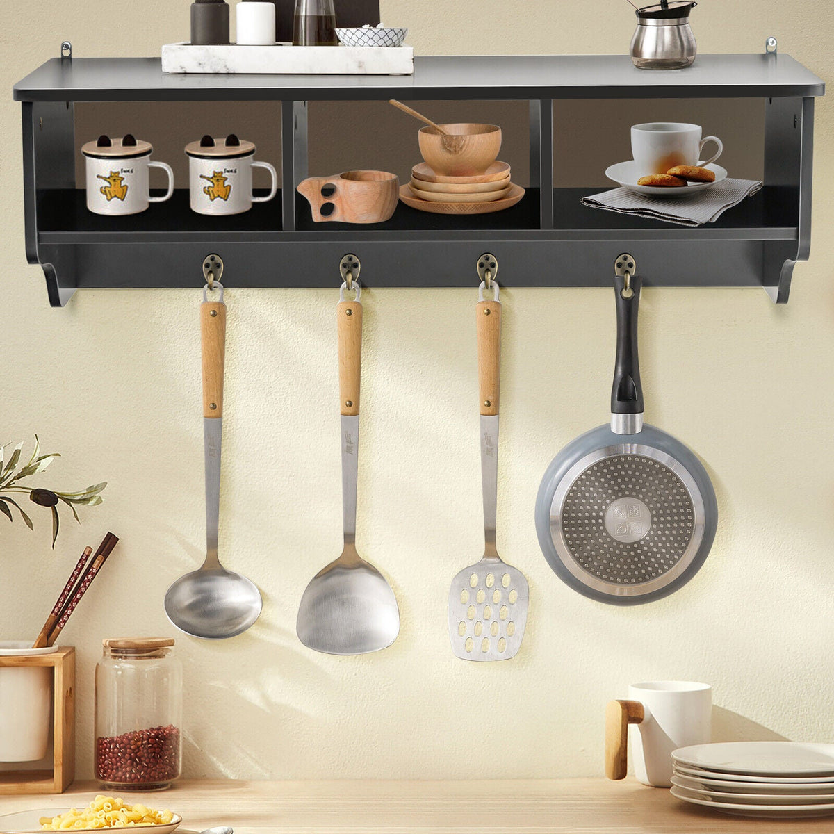 Wall Mount Entryway Storage Shelf with Hooks