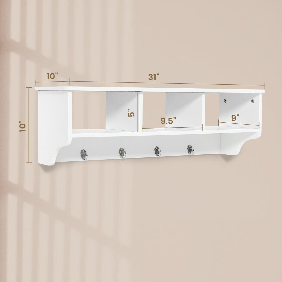 Wall Mount Entryway Storage Shelf with Hooks