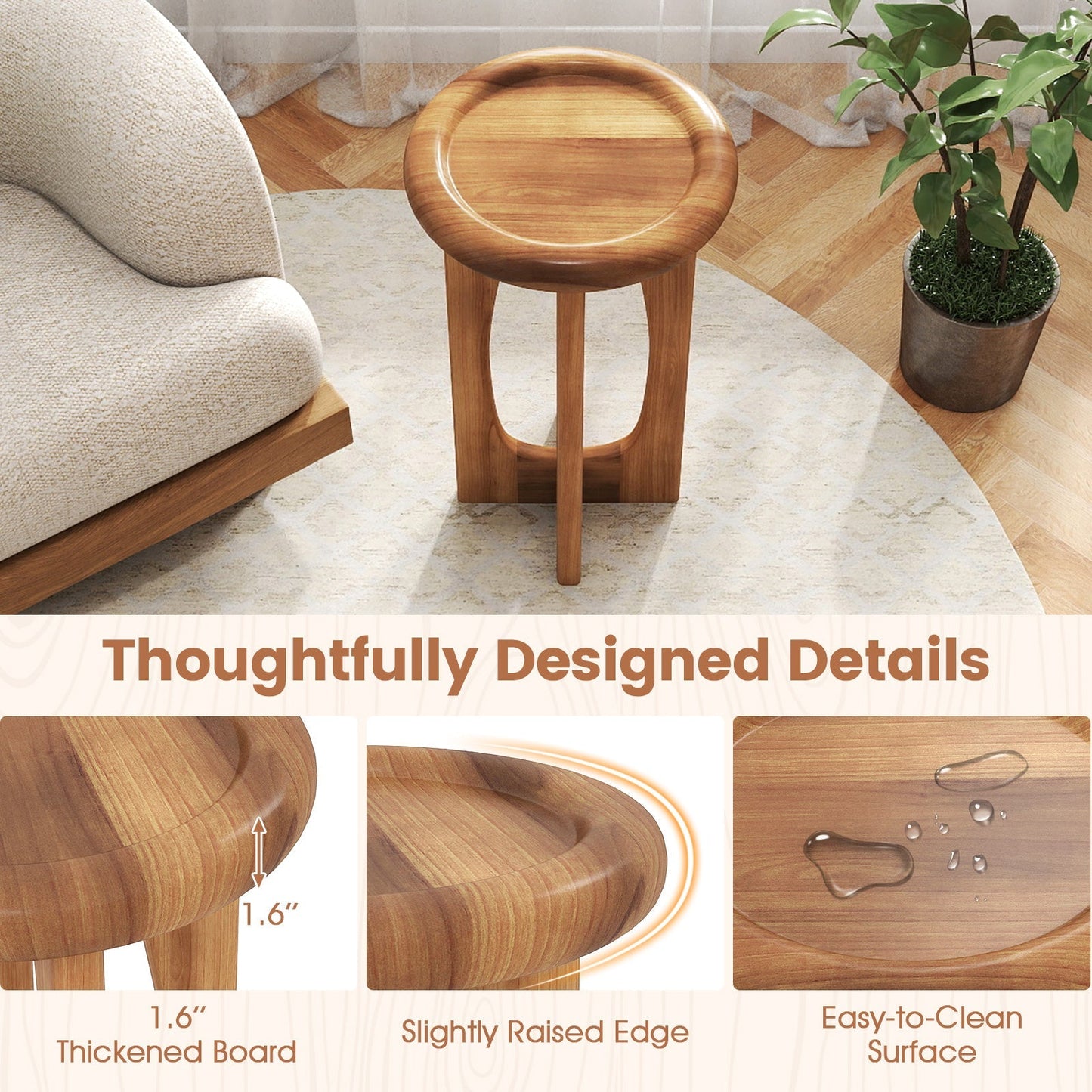 Farmhouse End Table with Round Tray Top
