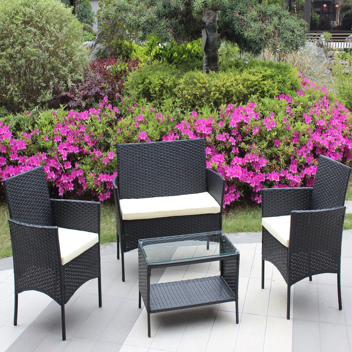 4 Piece Rattan Patio Furniture Set