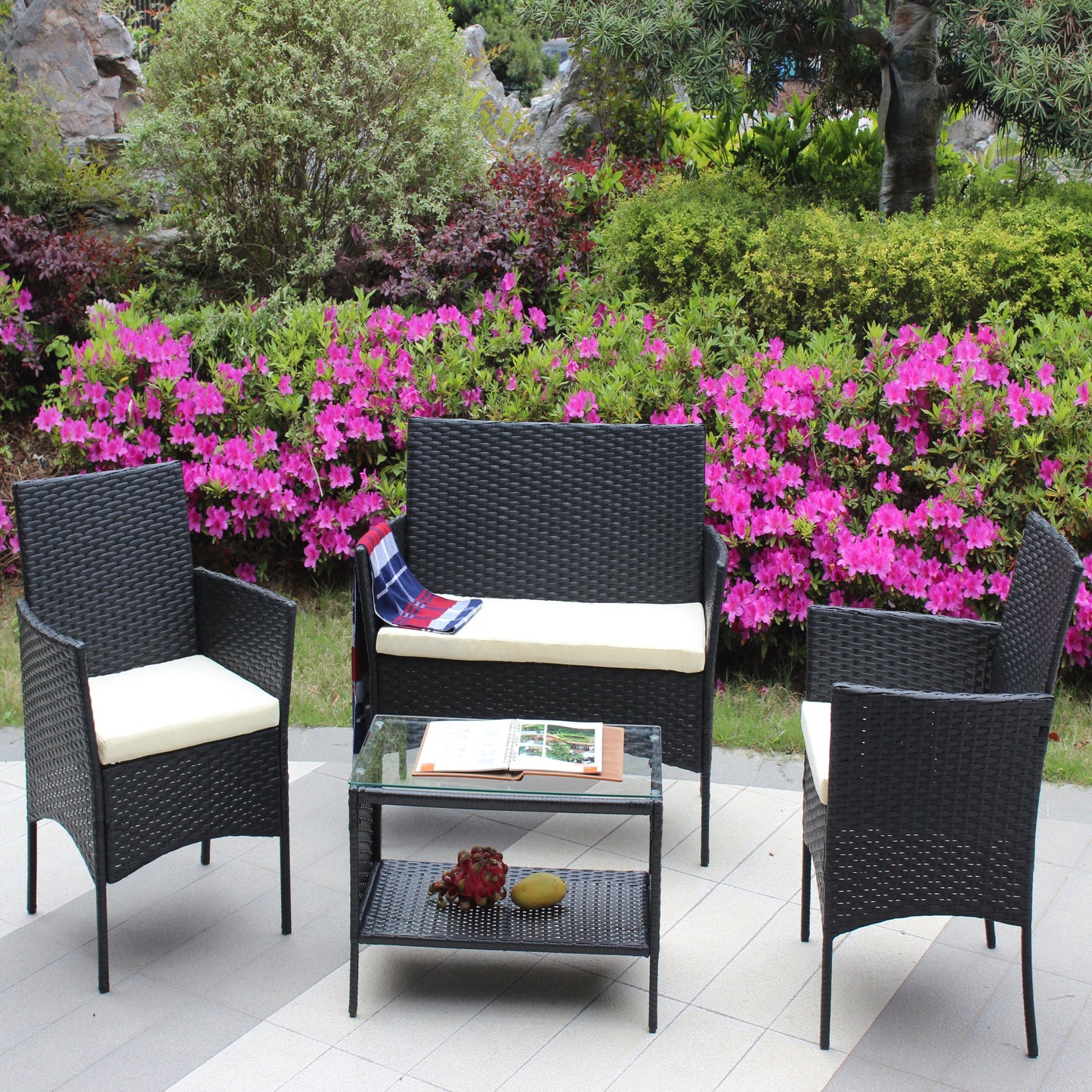 4 Piece Rattan Patio Furniture Set