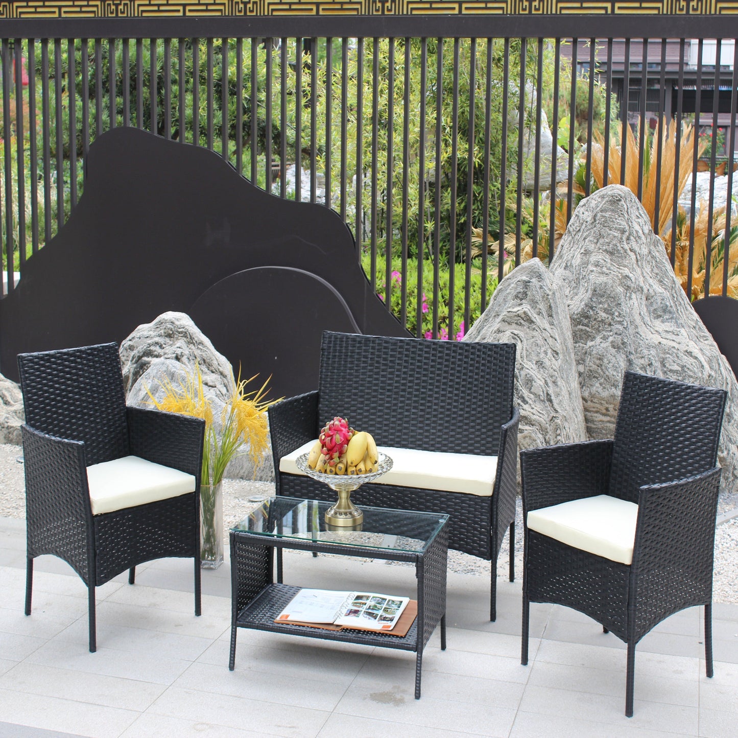 4 Piece Rattan Patio Furniture Set