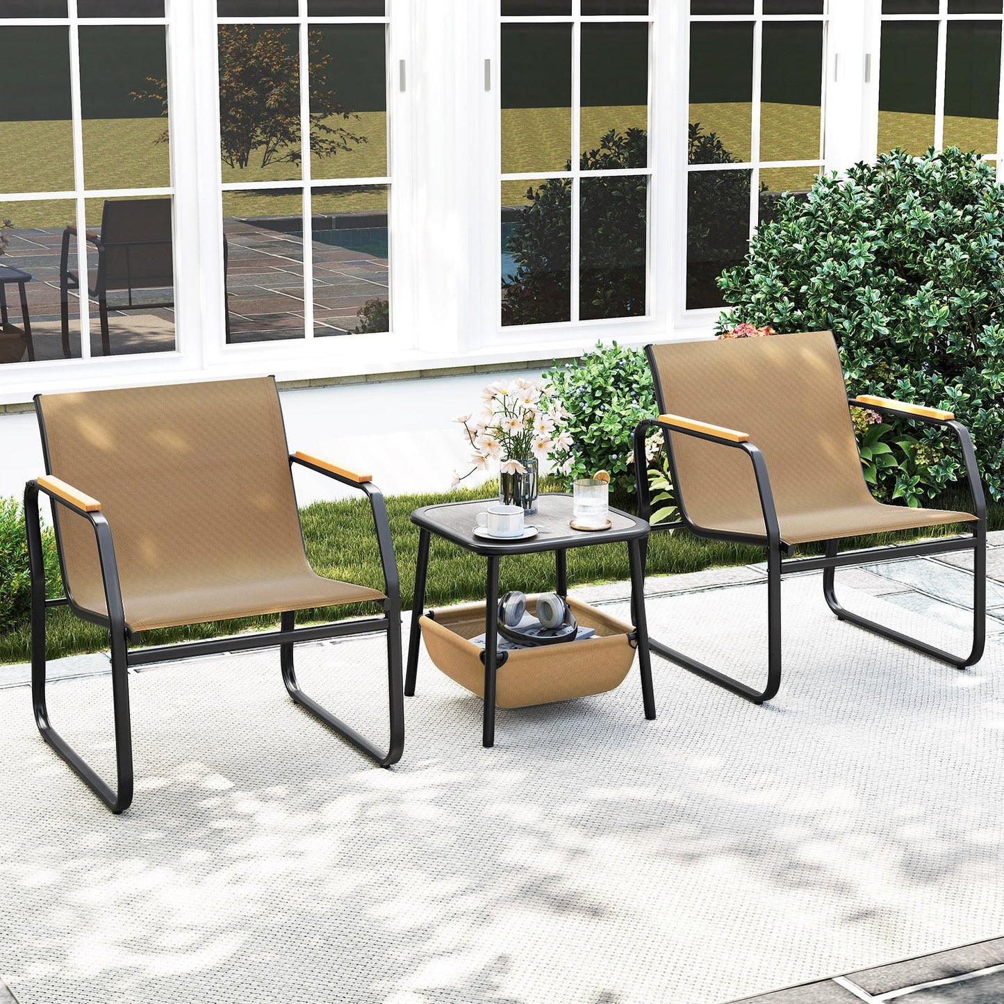 3 Piece Outdoor Bistro Set-Brown