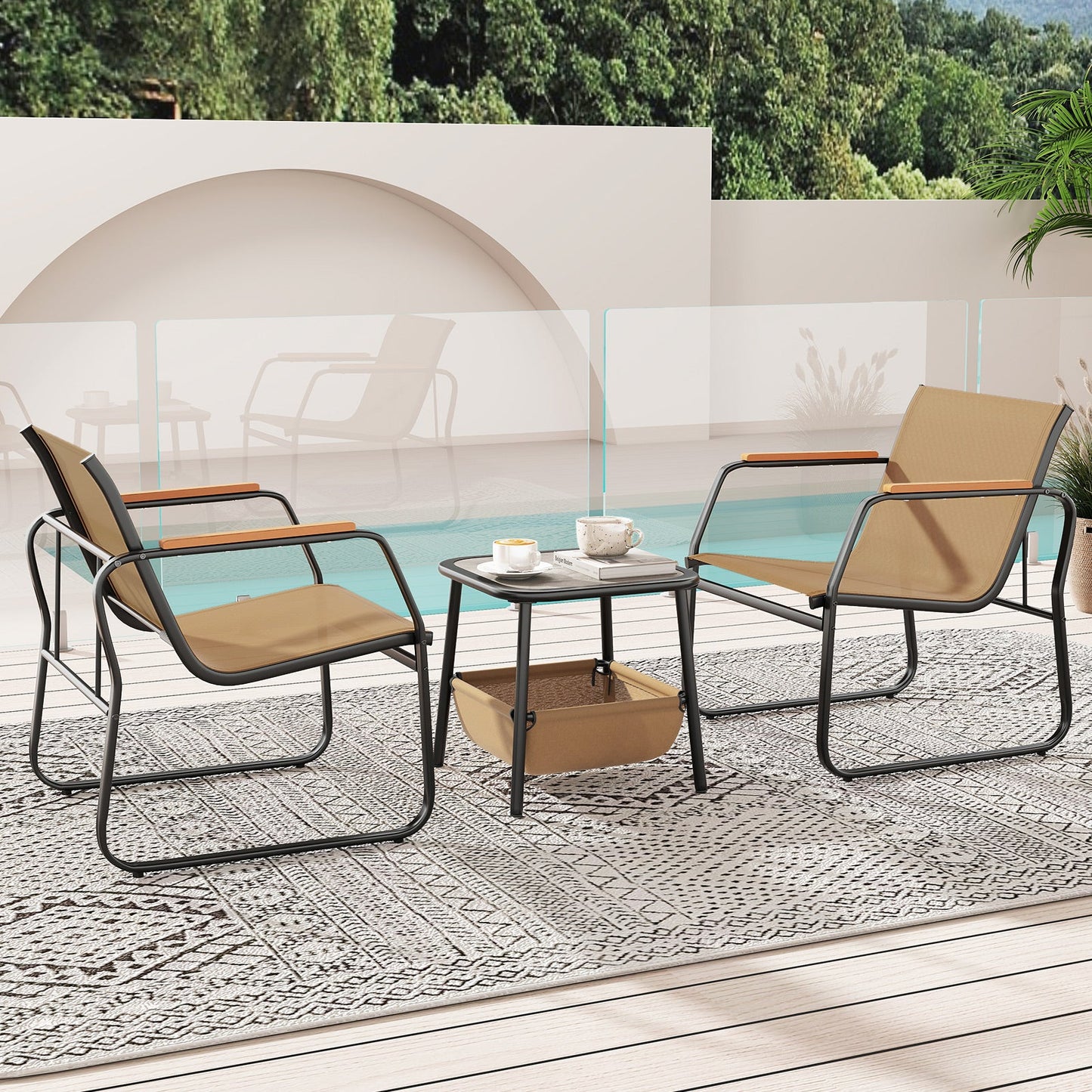 3 Piece Outdoor Bistro Set-Brown