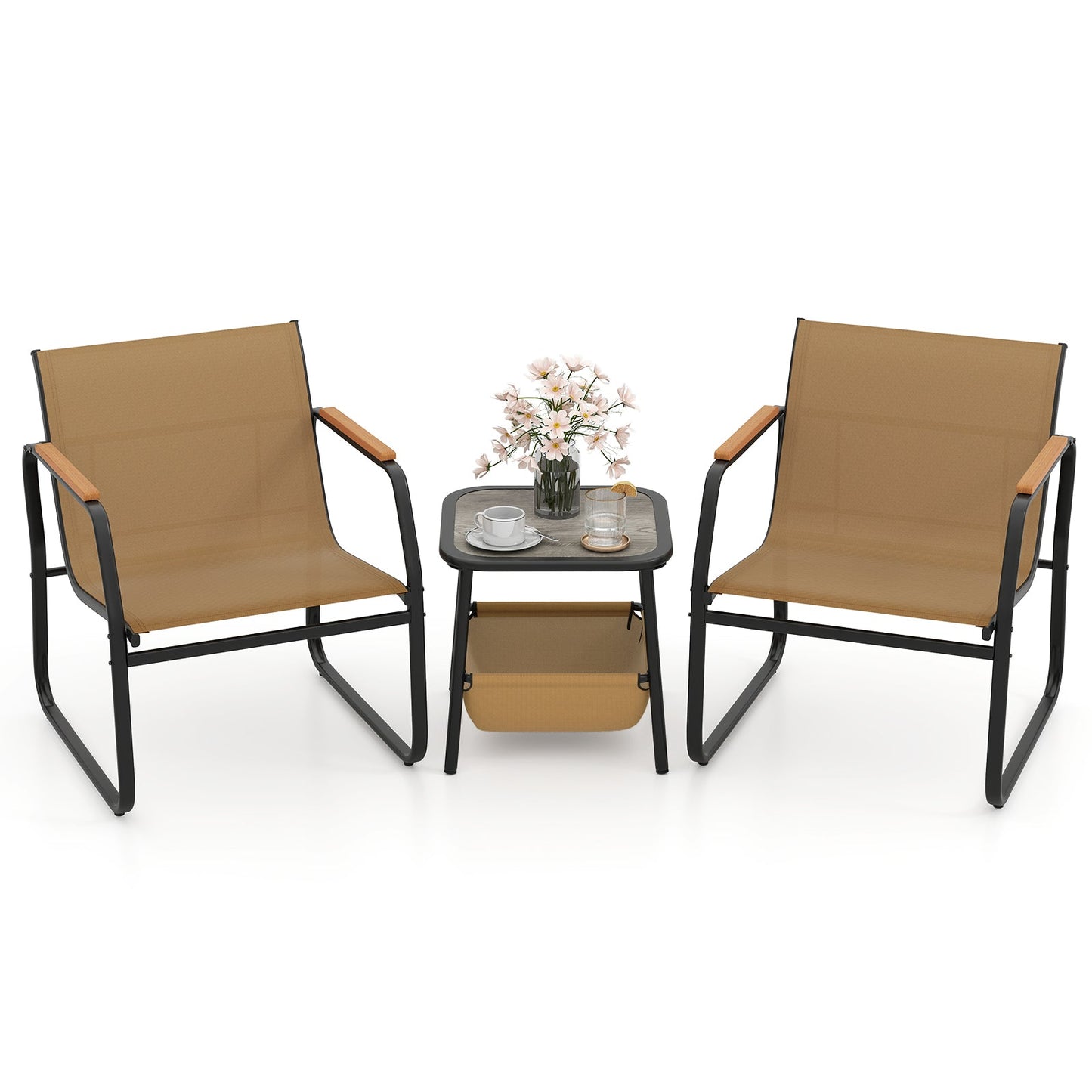 3 Piece Outdoor Bistro Set-Brown