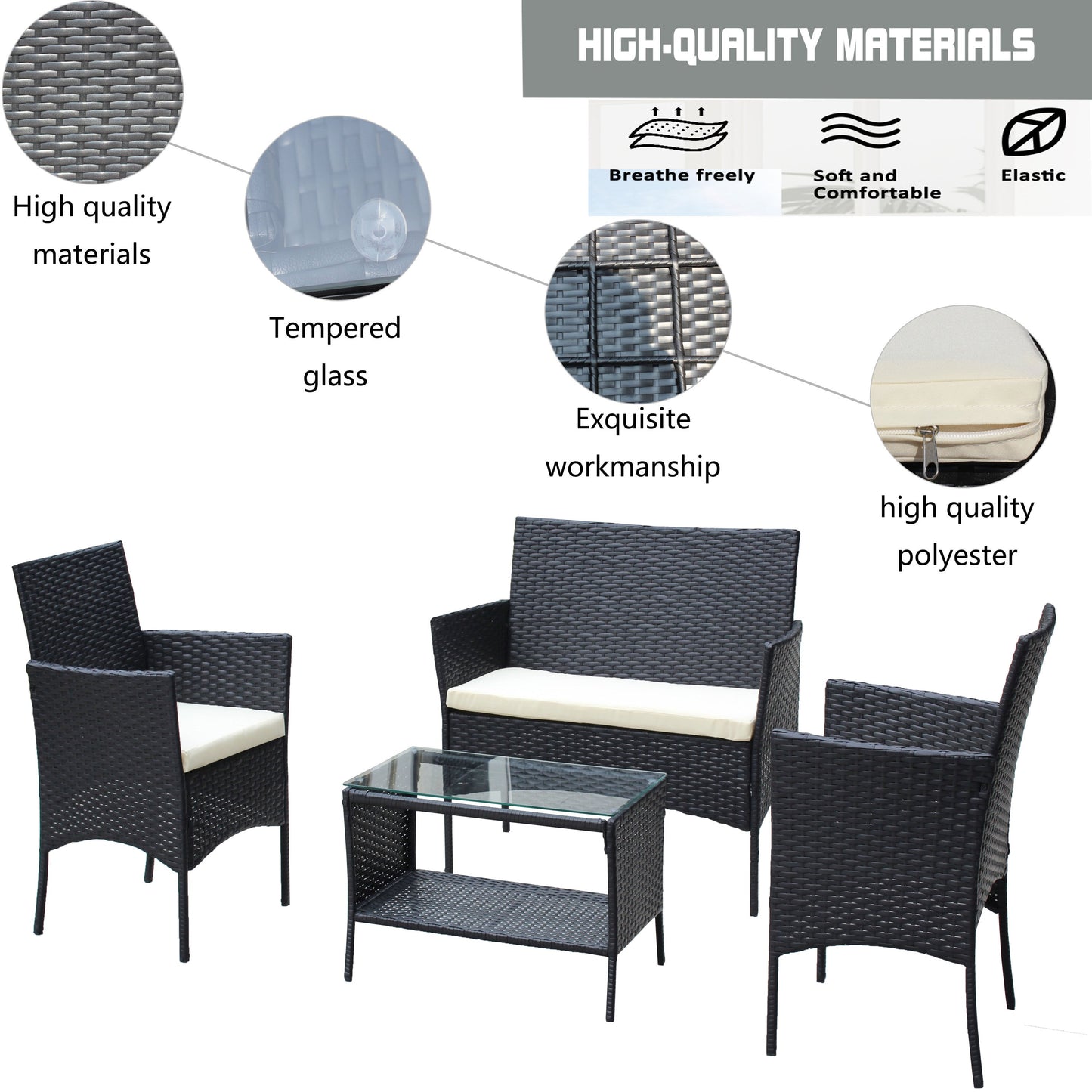 4 Piece Rattan Patio Furniture Set