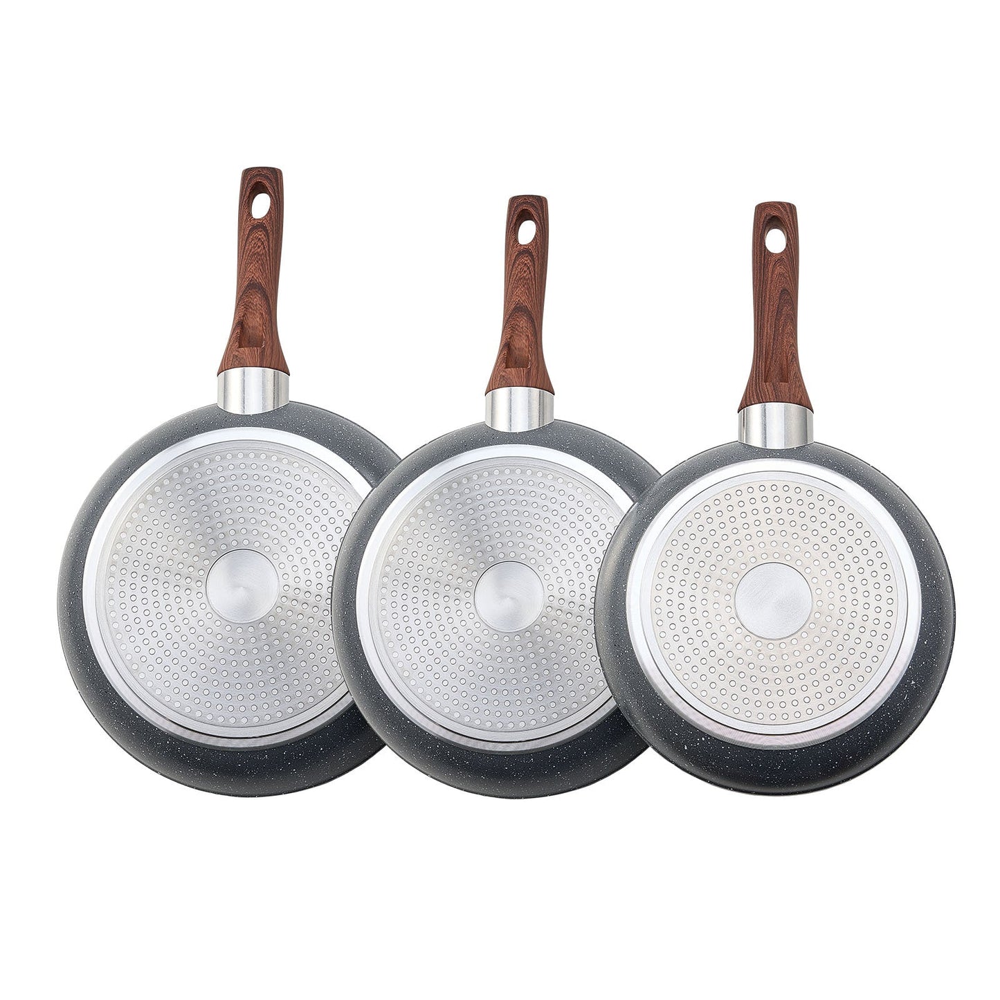 3 Piece Frying Pan Aluminum Skillet Set-Grey