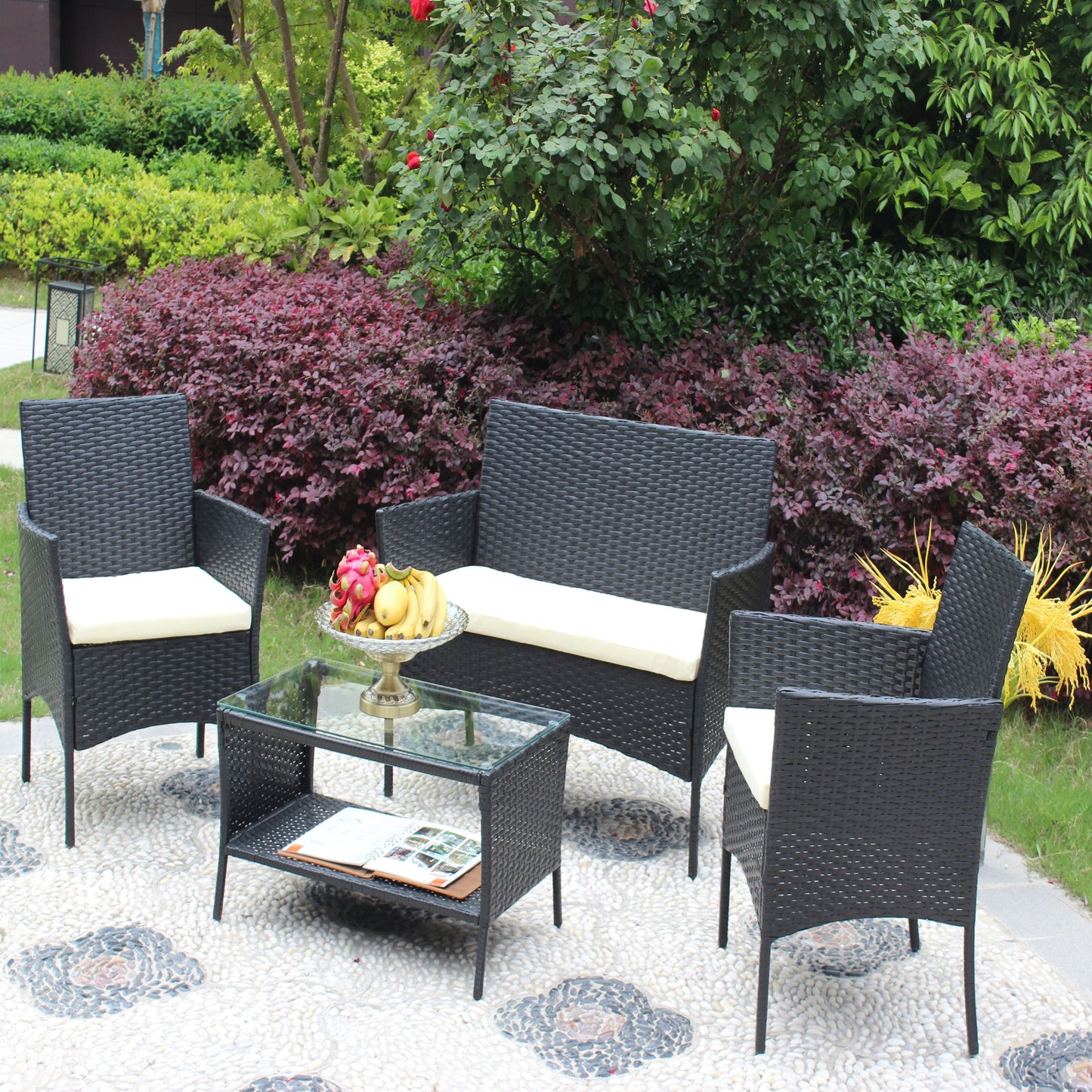 4 Piece Rattan Patio Furniture Set