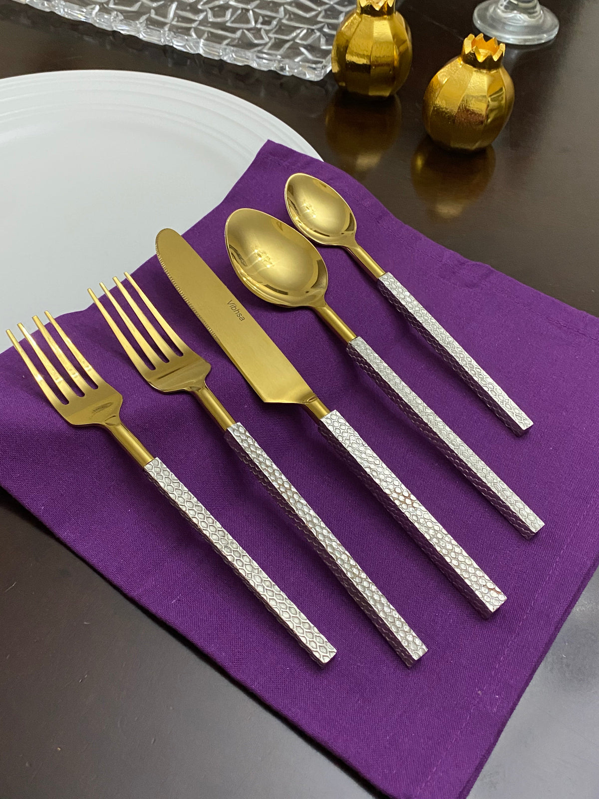 Vibhsa Designer Gold Stainless Steel Flatware Set