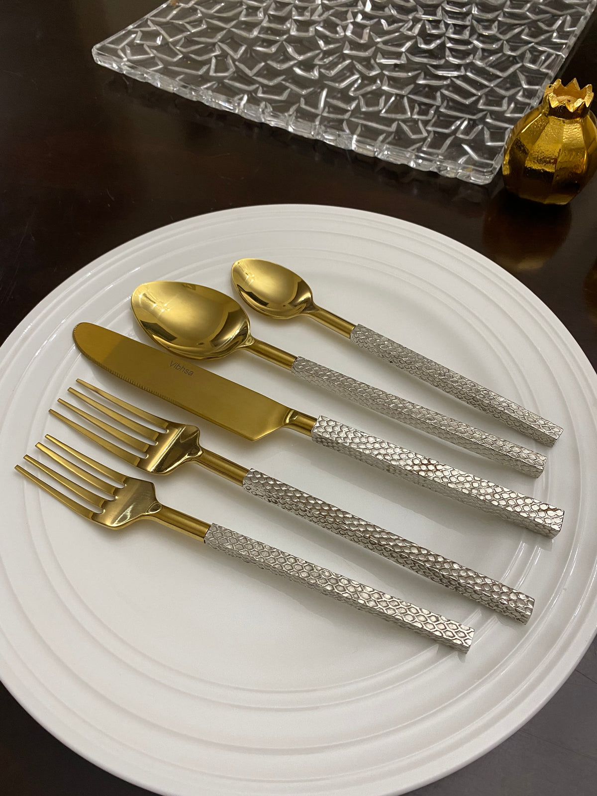 Vibhsa Designer Gold Stainless Steel Flatware Set