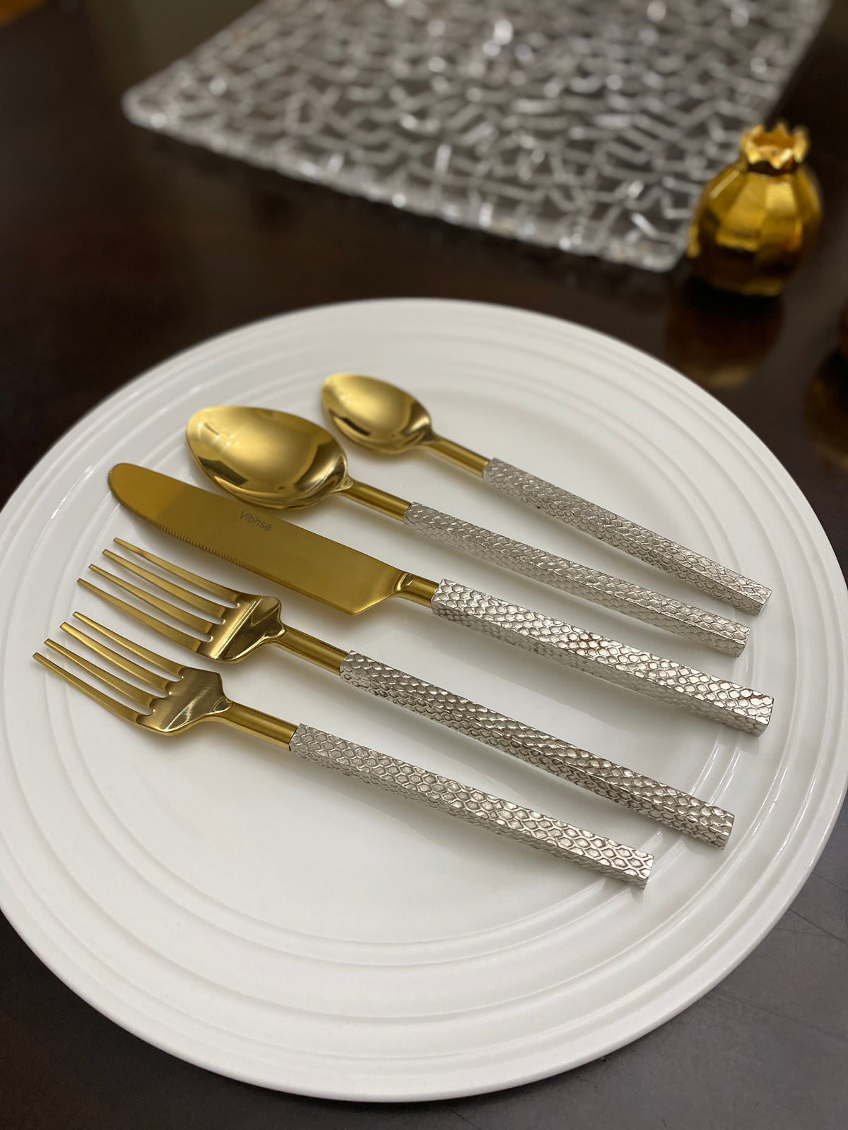 Vibhsa Designer Gold Stainless Steel Flatware Set