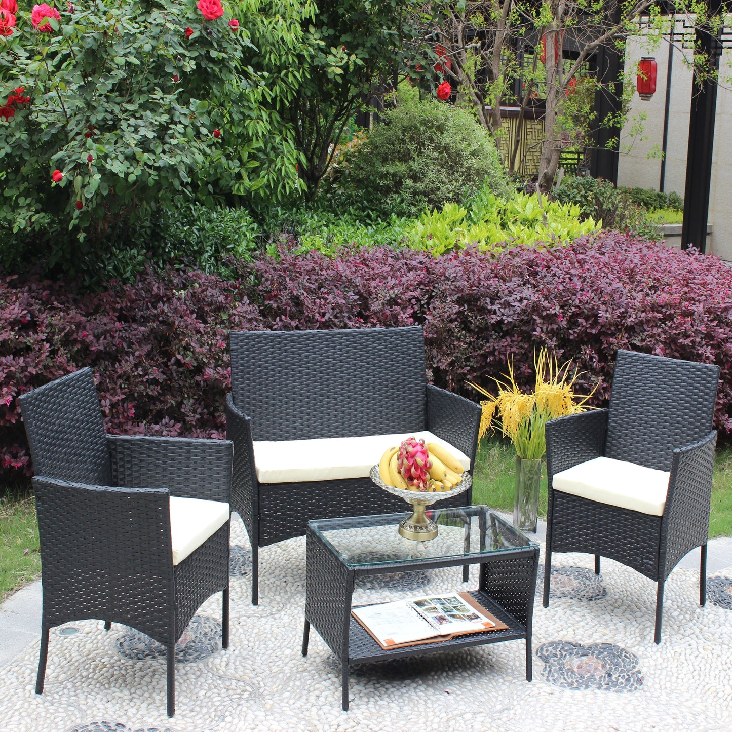 4 Piece Rattan Patio Furniture Set