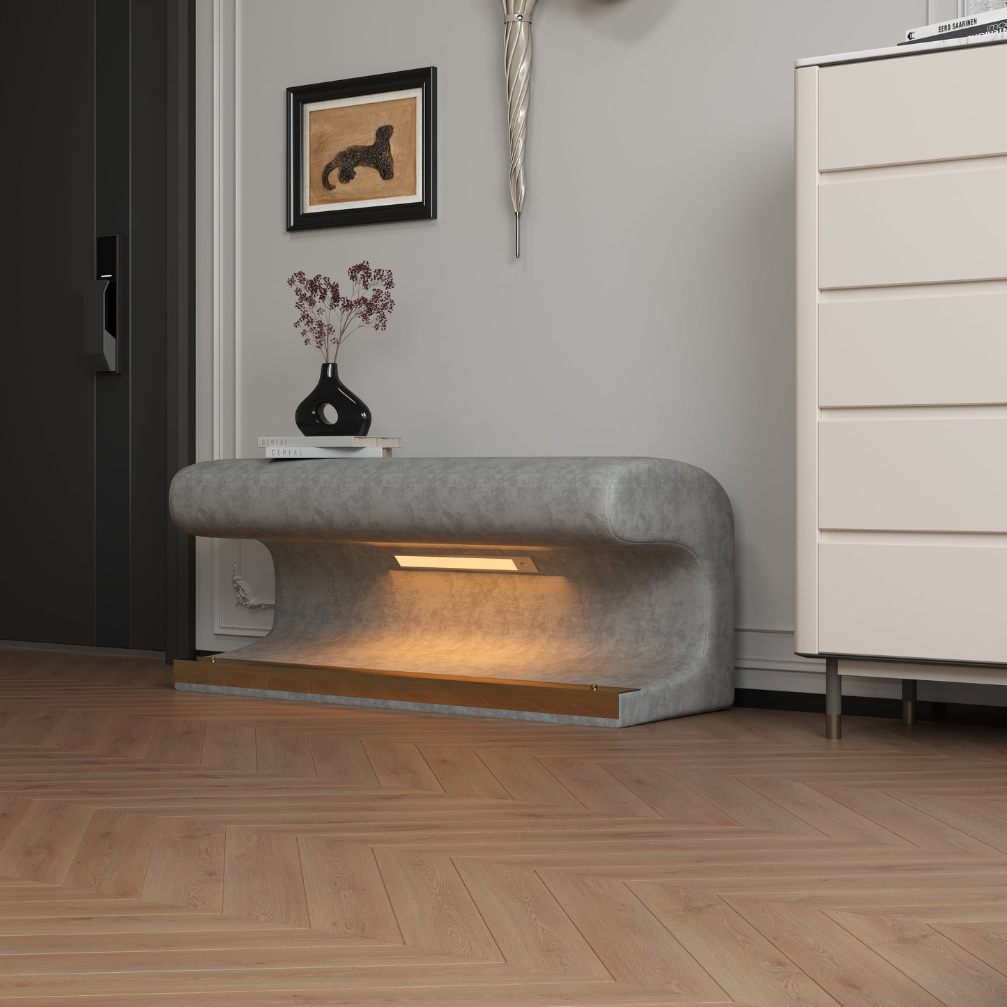 Leather  Upholstered Bench with LED Sensor Light