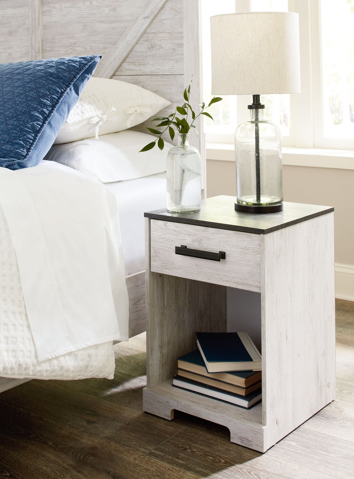One Drawer Night Stand with Open Cubby