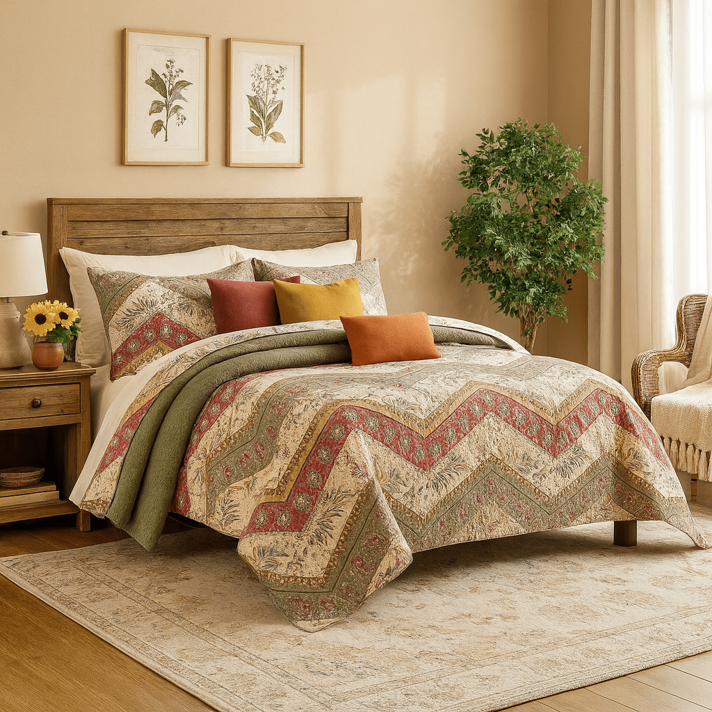 Cranberry sage Quilted Bedspread Set