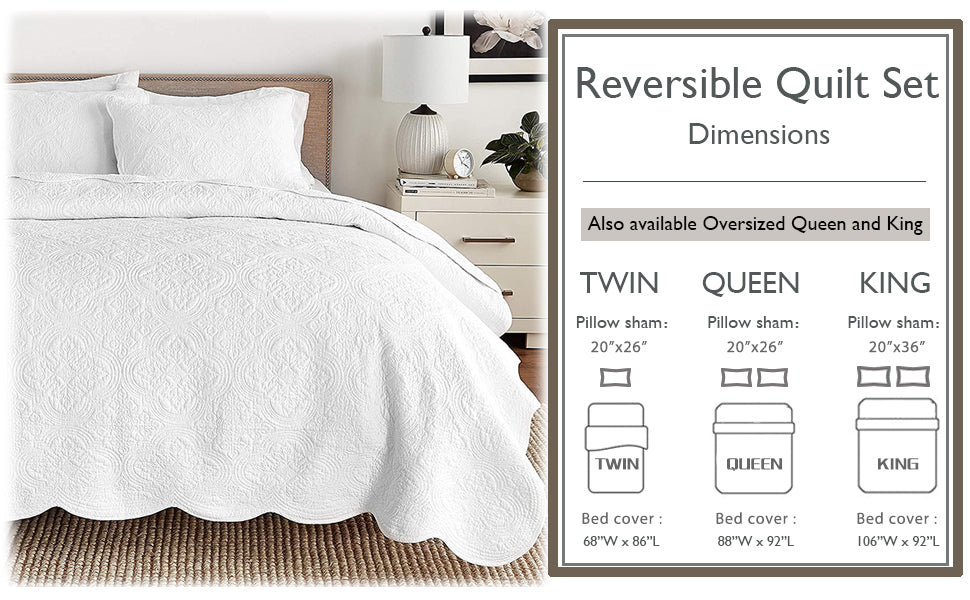 Serenity White Reversible Quilt Set