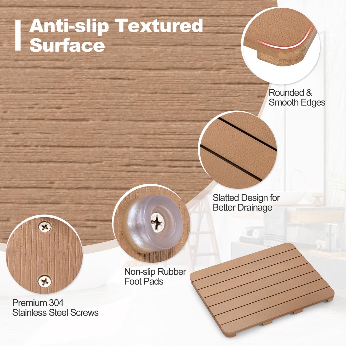 Bath Spa Shower Mat with Non-Slip Pads