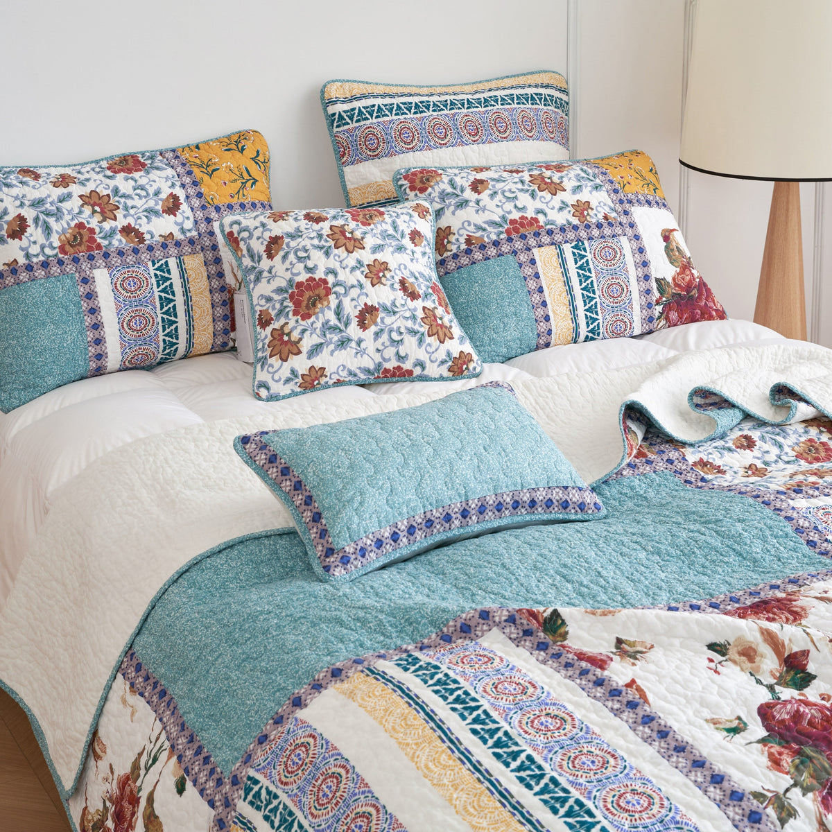 Turquoise Patchwork Border Pillow Sham