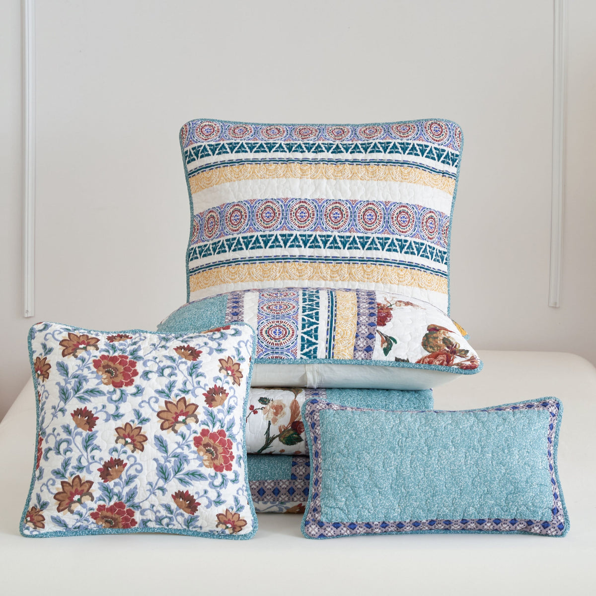 Turquoise Patchwork Border Pillow Sham