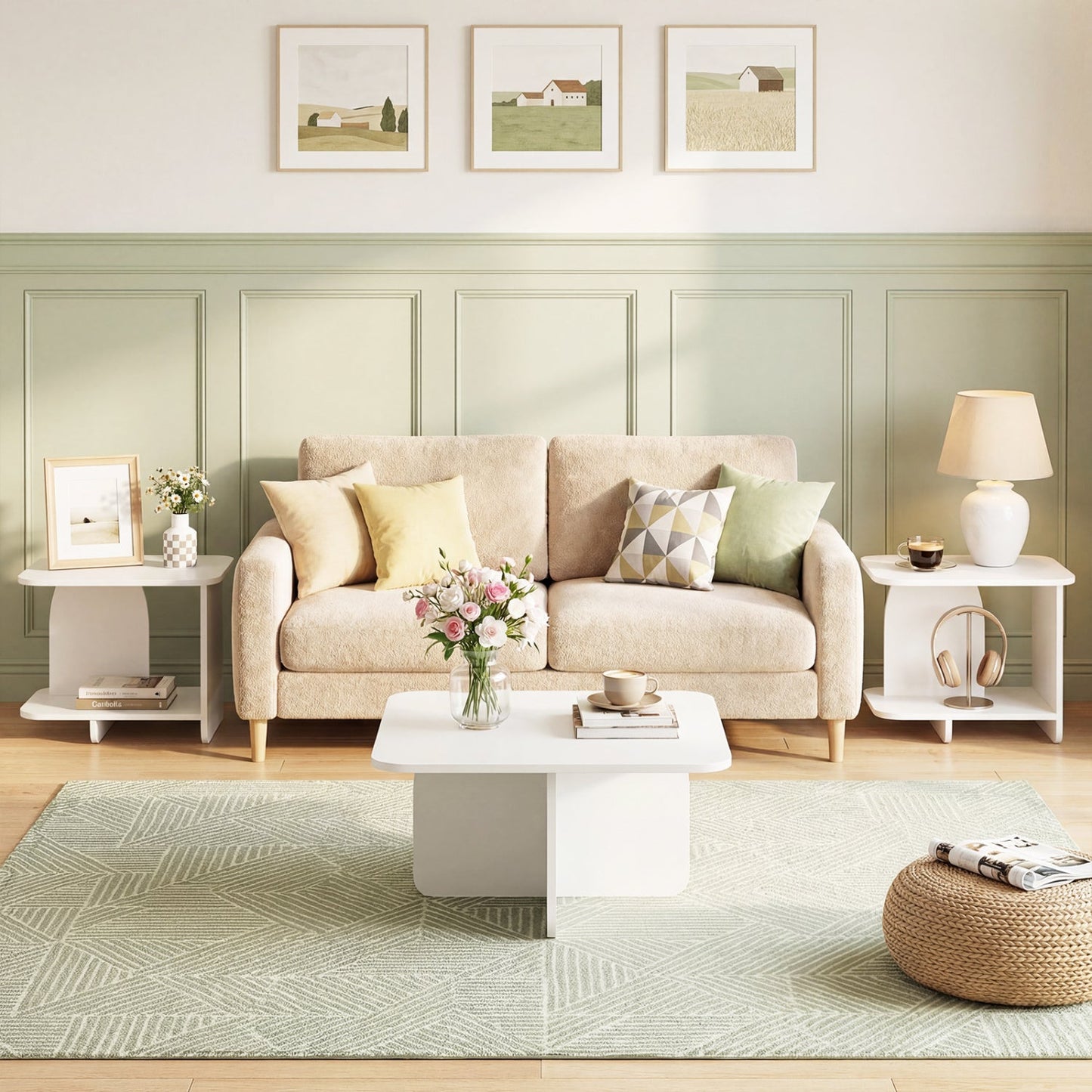 White Two-Tier Sofa Tables-Set of Two