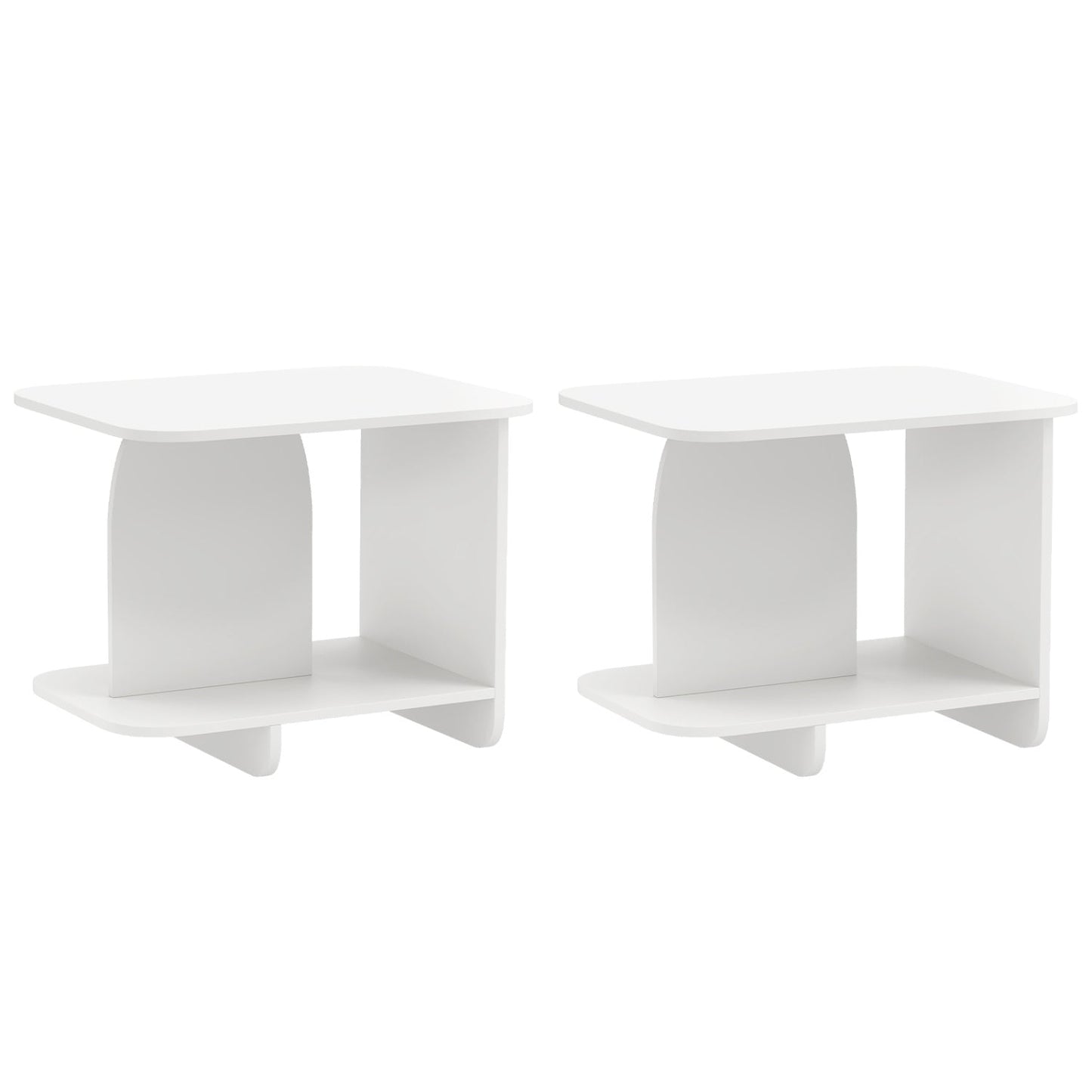 White Two-Tier Sofa Tables-Set of Two