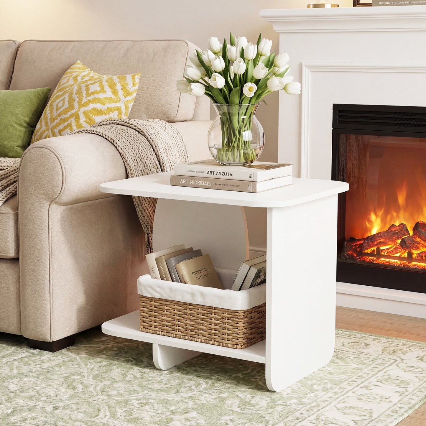 White Two-Tier Sofa Tables-Set of Two
