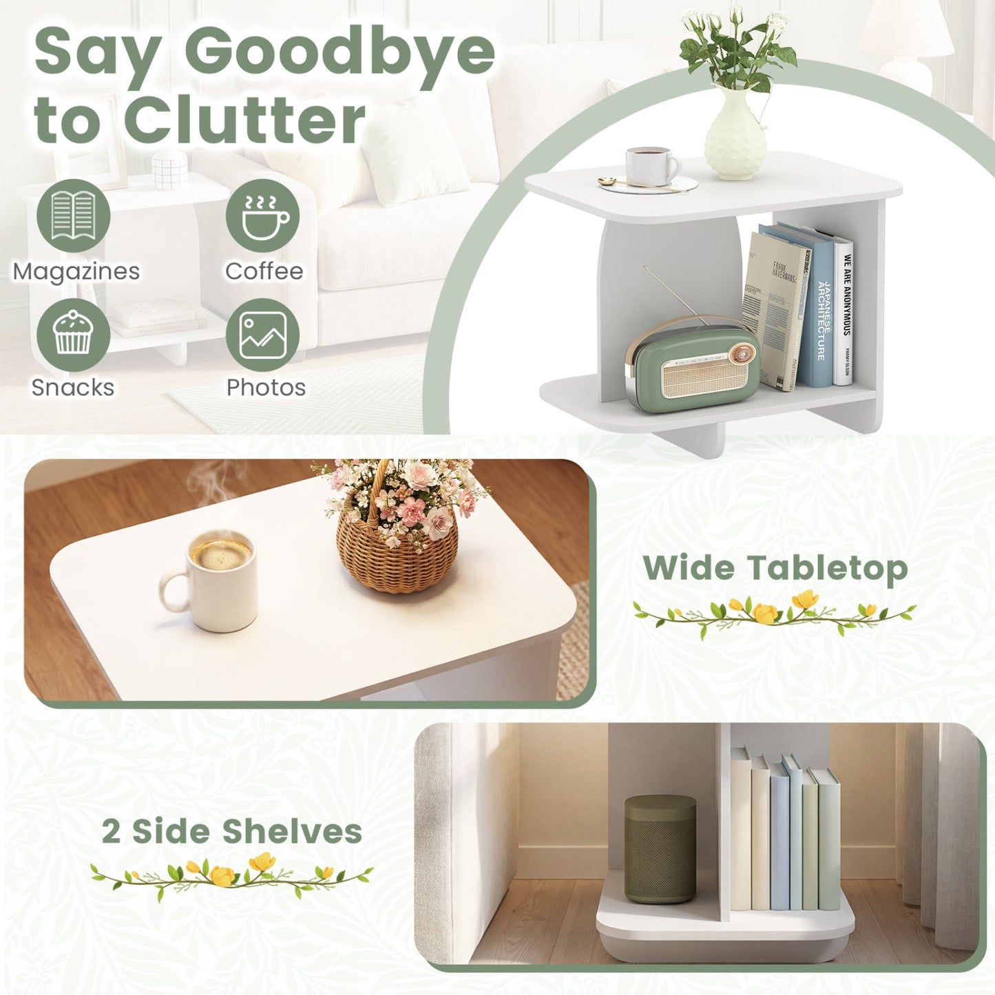 White Two-Tier Sofa Tables-Set of Two