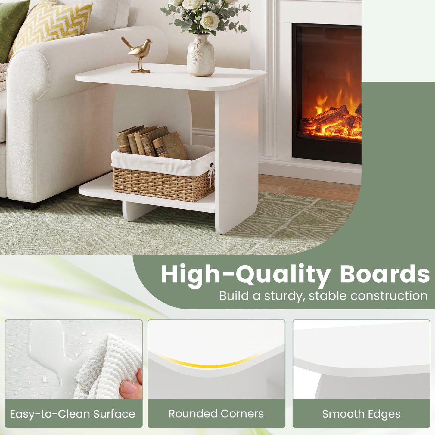 White Two-Tier Sofa Tables-Set of Two