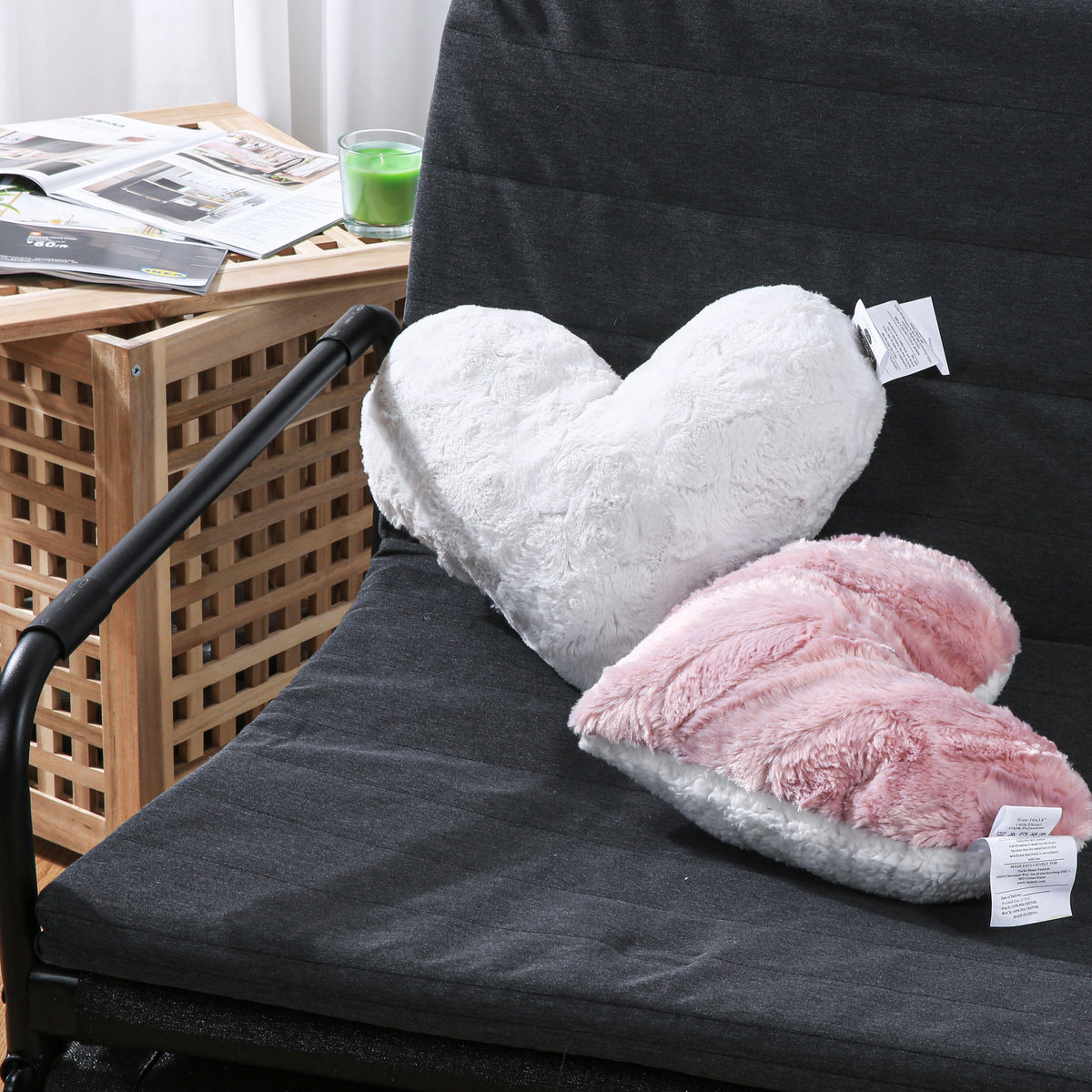 Faux Fur Pink and White Heart Pillow