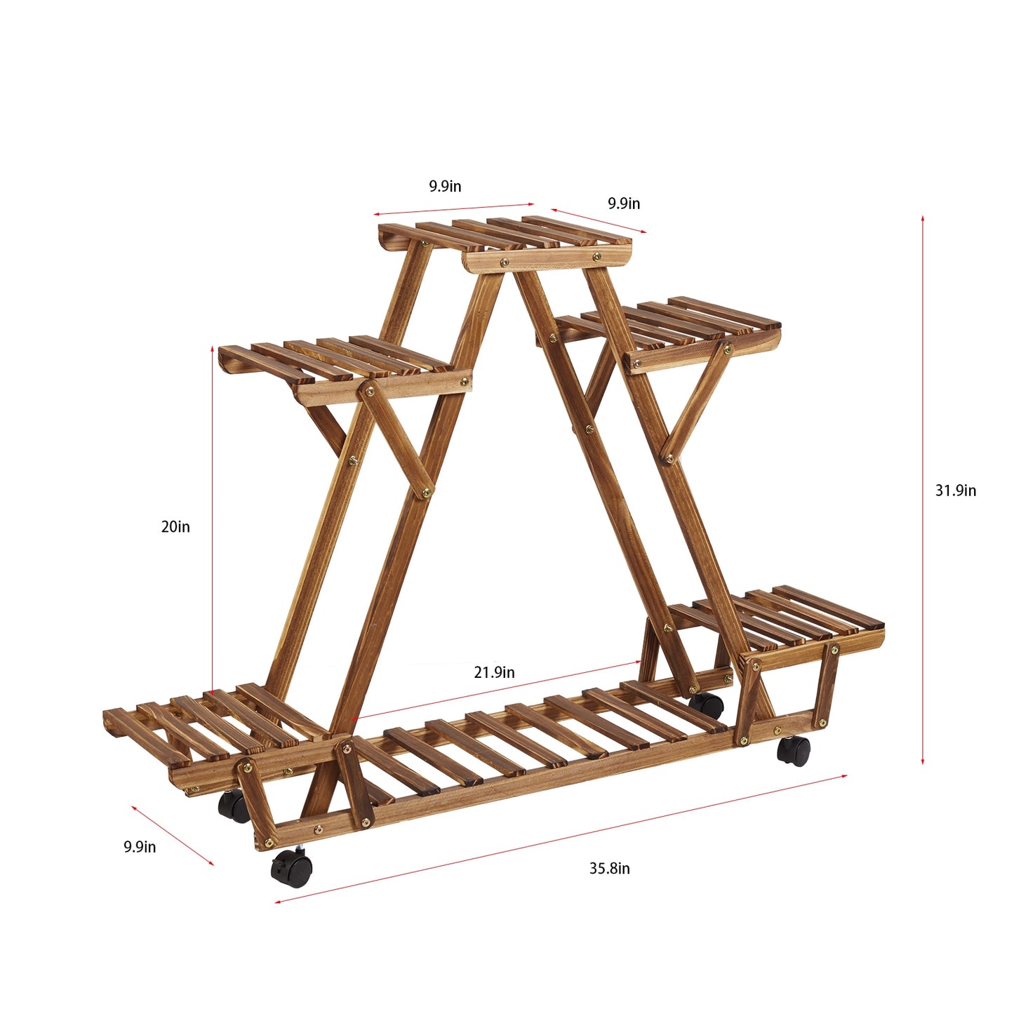 Triangular Wood Plant Holder with 6 Shelves/4 Wheels