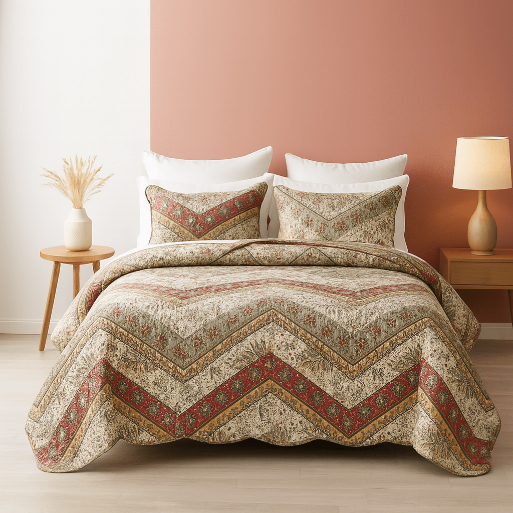 Cranberry sage Quilted Bedspread Set