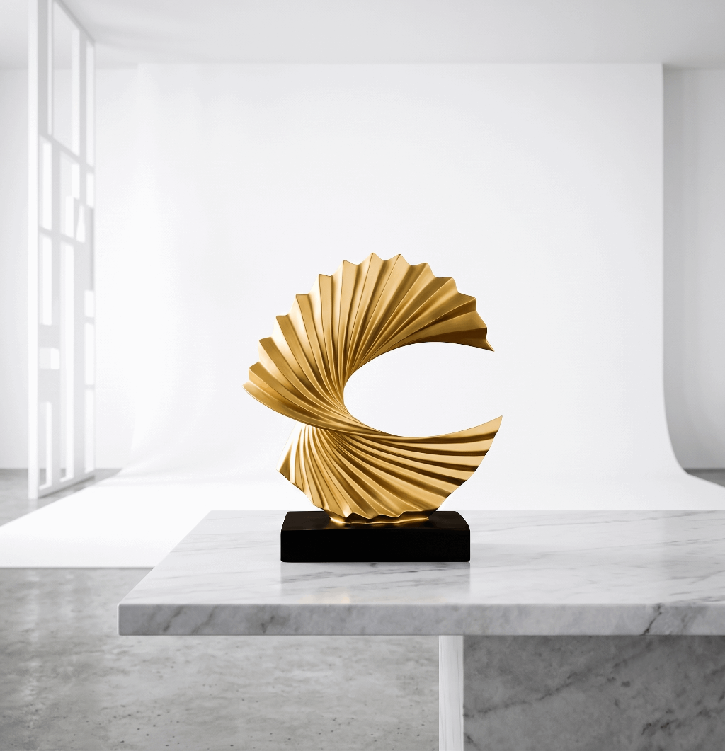 Modern Gold Wave Abstract Sculpture
