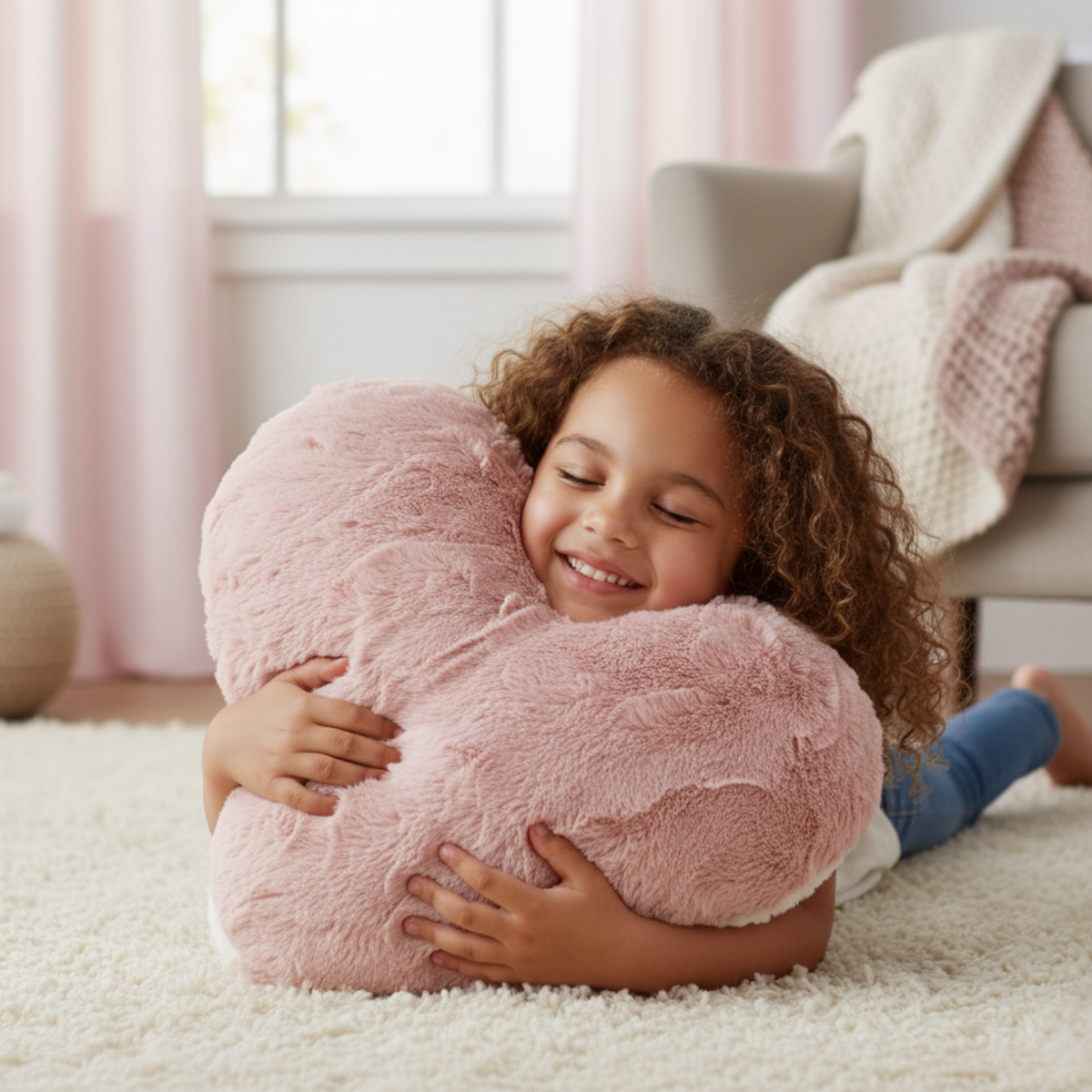 Faux Fur Pink and White Heart Pillow