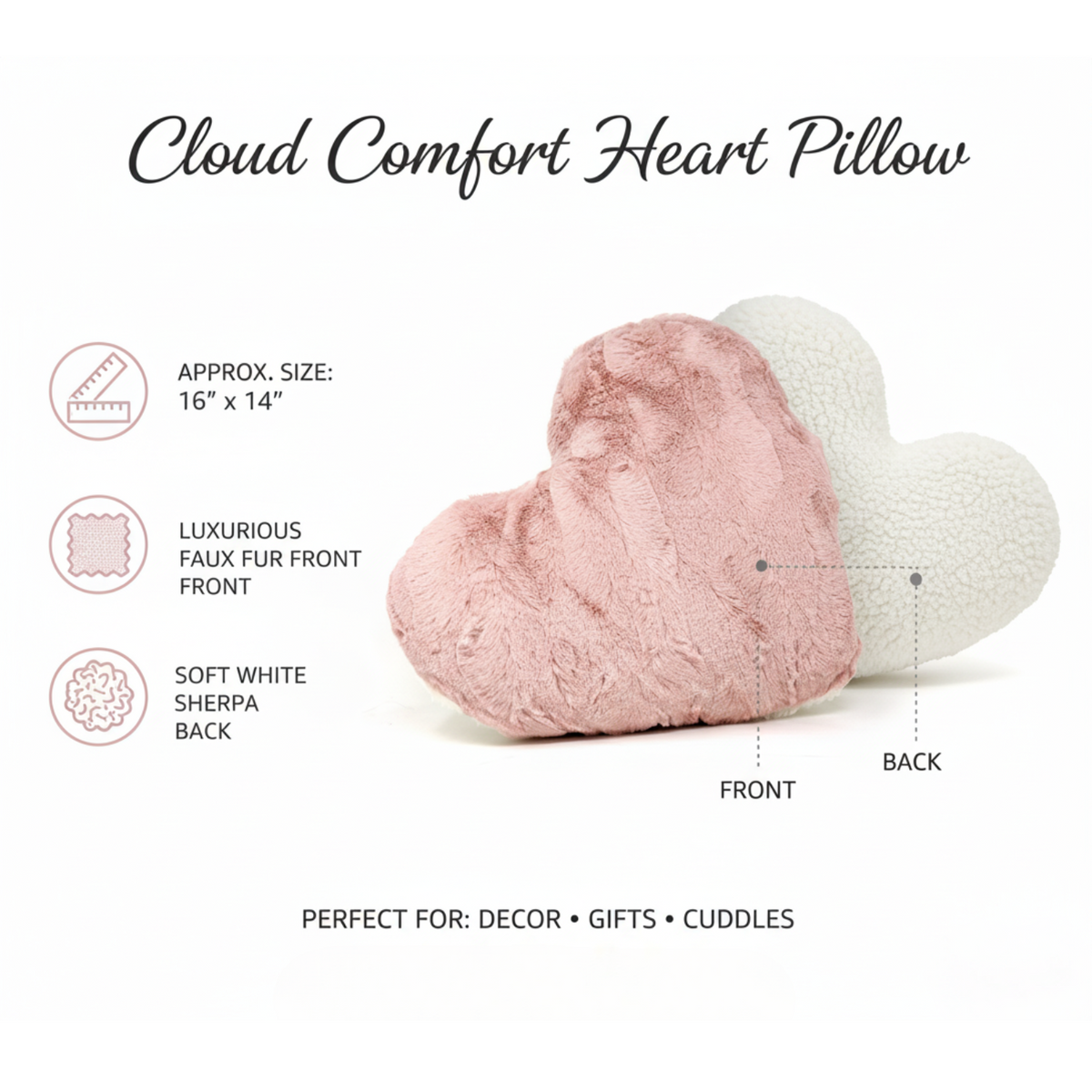 Faux Fur Pink and White Heart Pillow