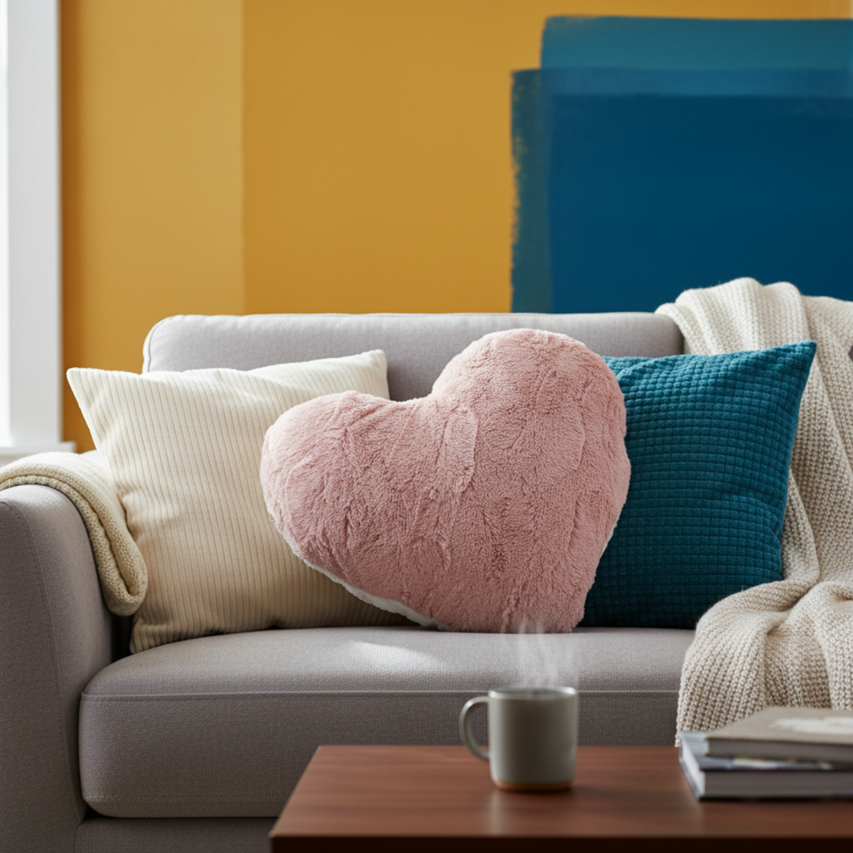 Faux Fur Pink and White Heart Pillow