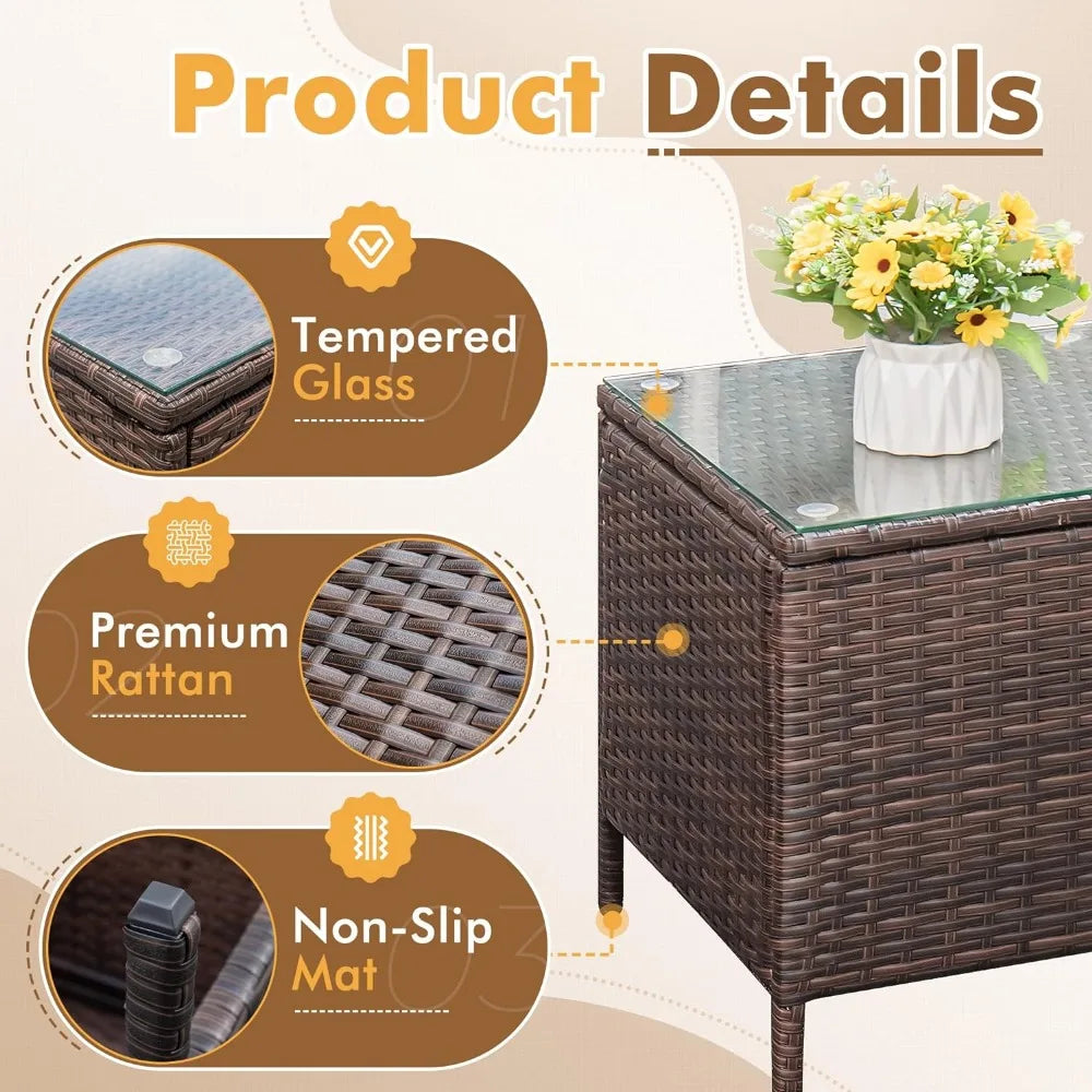 3 Piece Outdoor Rattan Patio Set