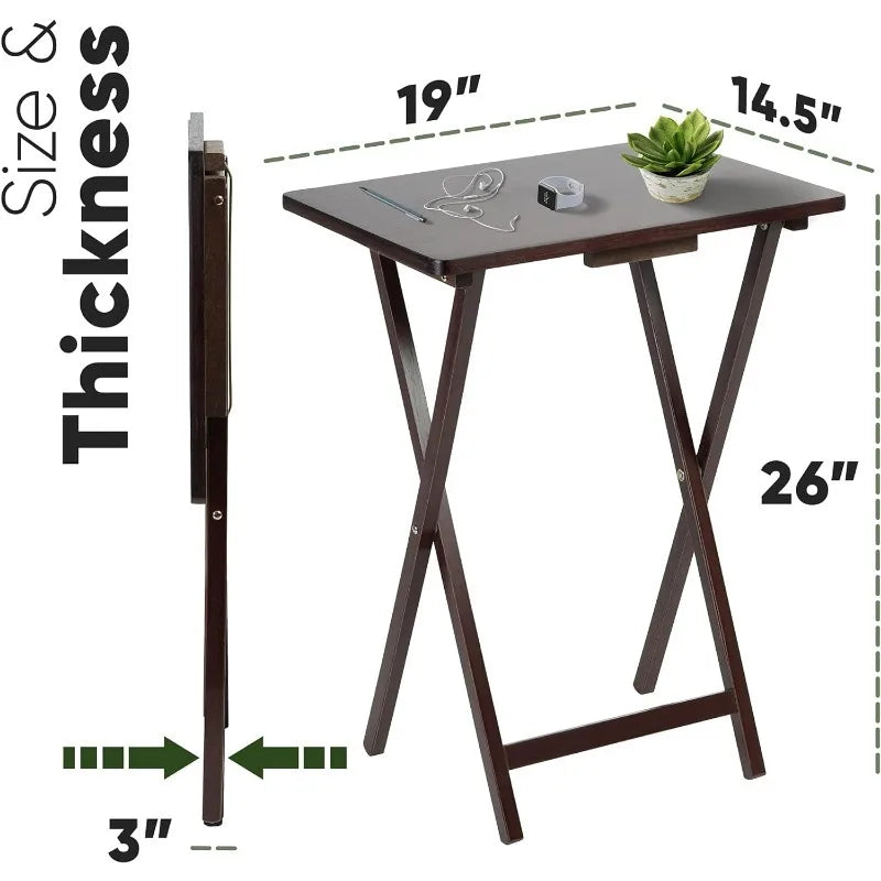 Wooden Folding TV Snack Trays with Storage Rack