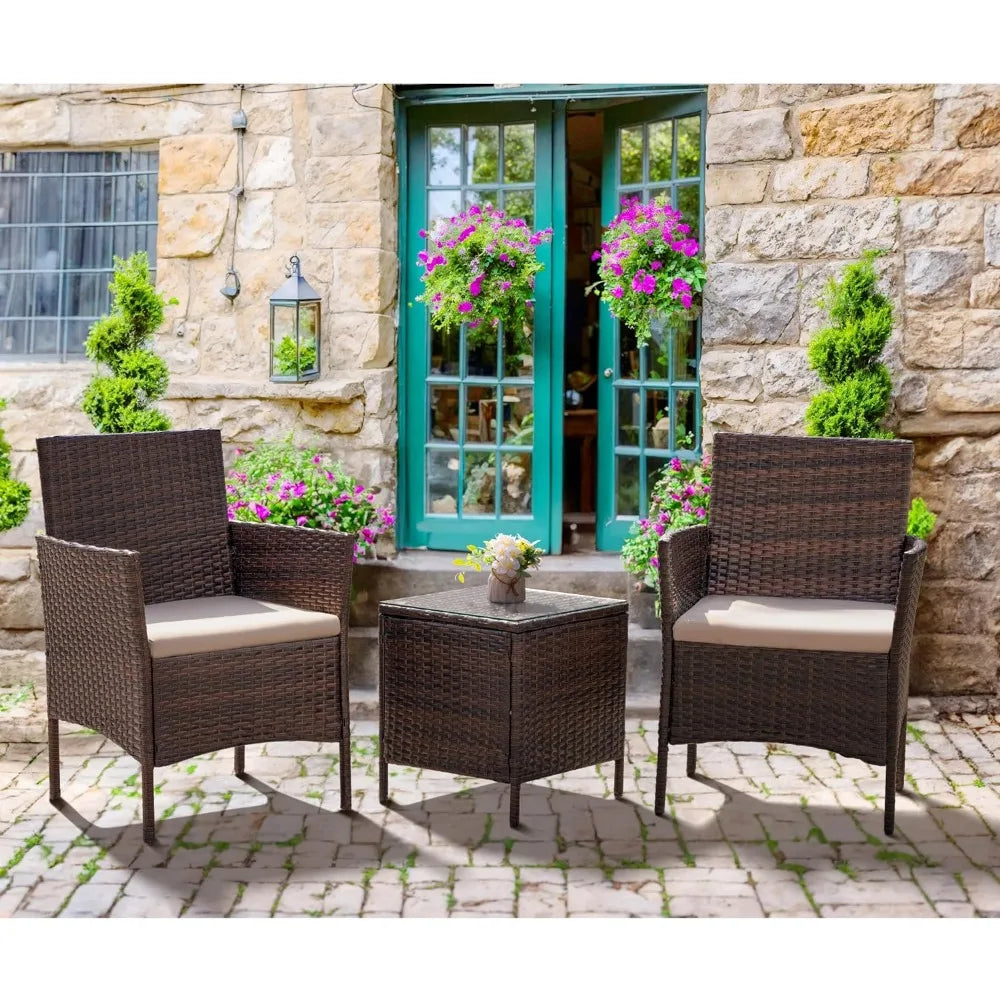 3 Piece Outdoor Rattan Patio Set