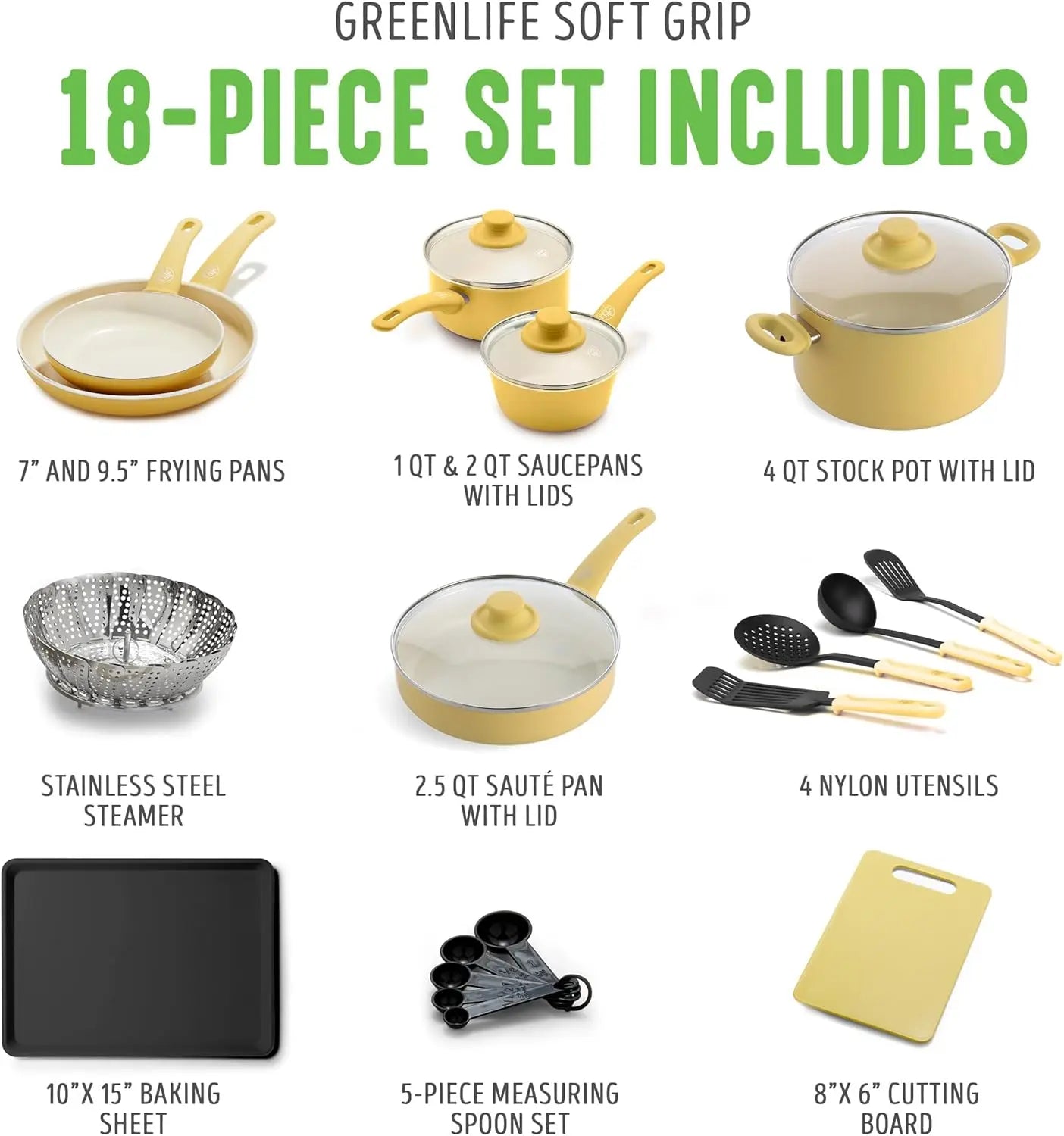 18 Piece Eco-Friendly Ceramic Non-Stick Cookware